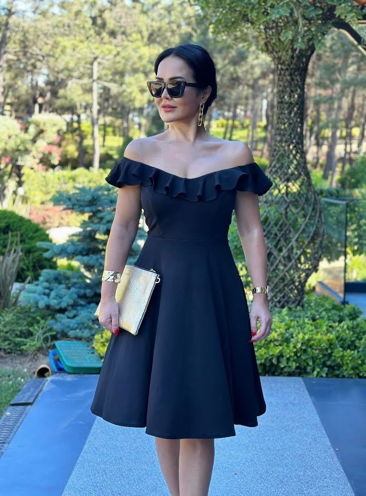 4521 Siyah midi  elbise4520