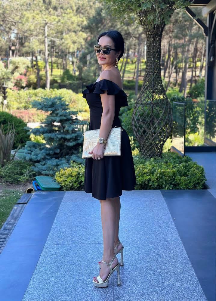 4521 Siyah midi  elbise4520