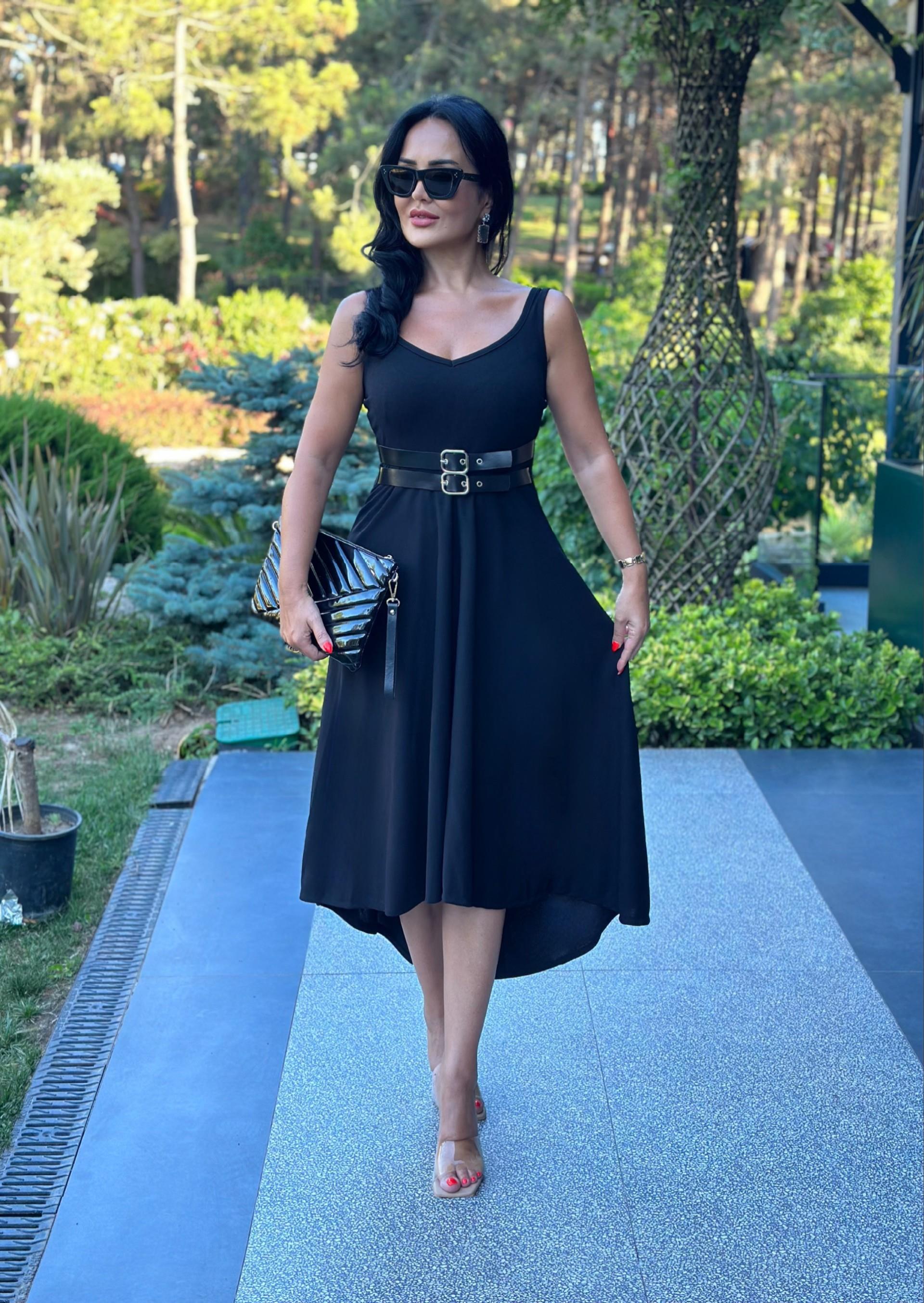 4529  Kemer detaylı siyah elbise 4529*