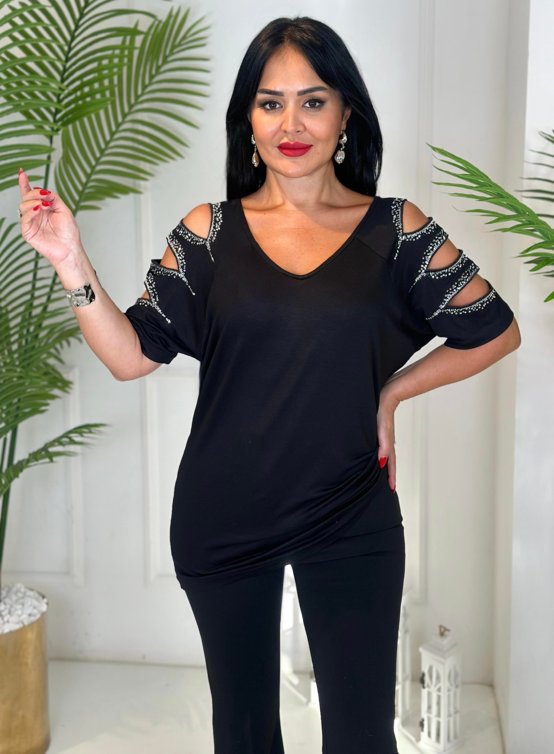 4541 Omuz detaylı siyah    bluz4541