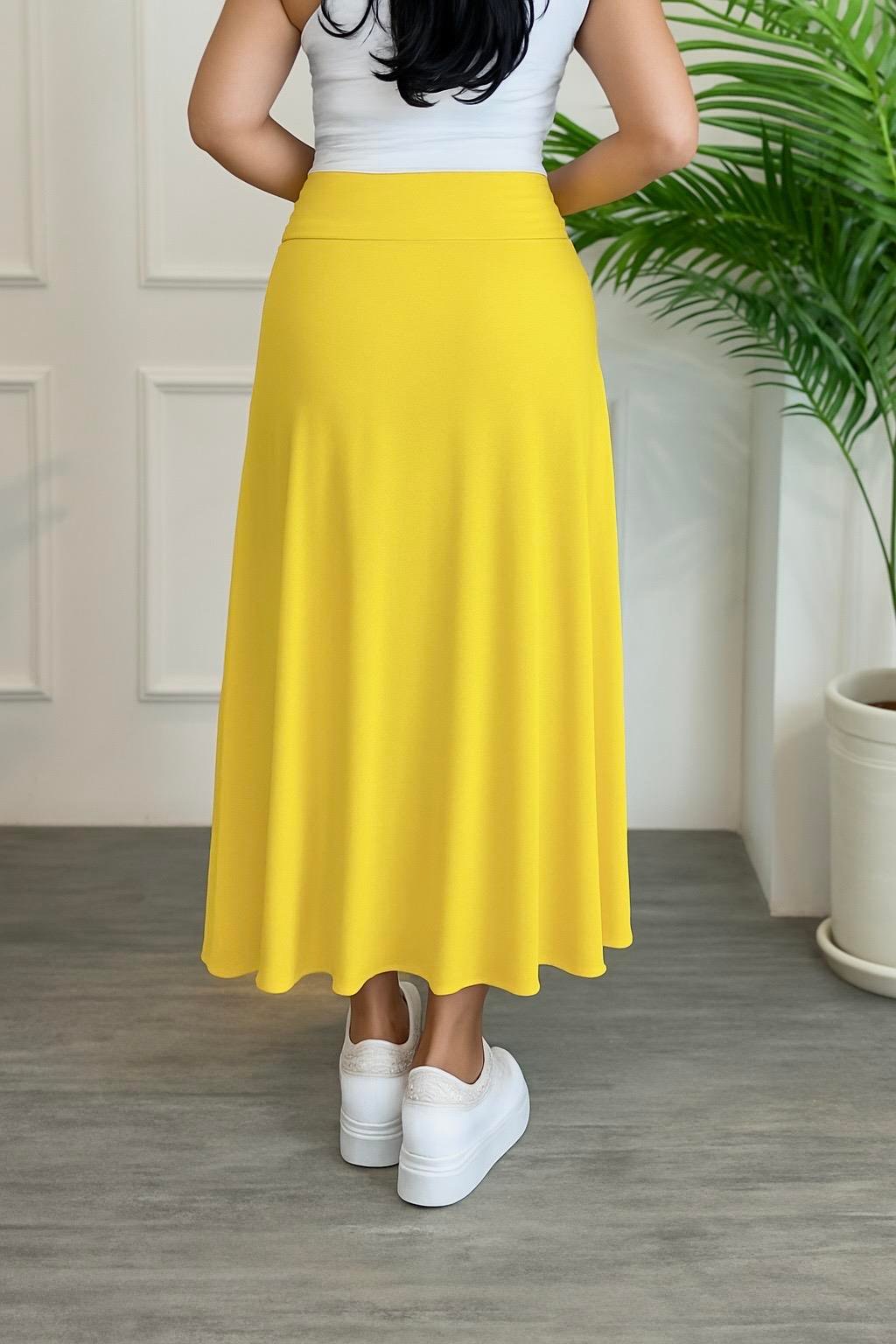 4567 Paris Sarı Yırtmaçlı Şort Etek4567