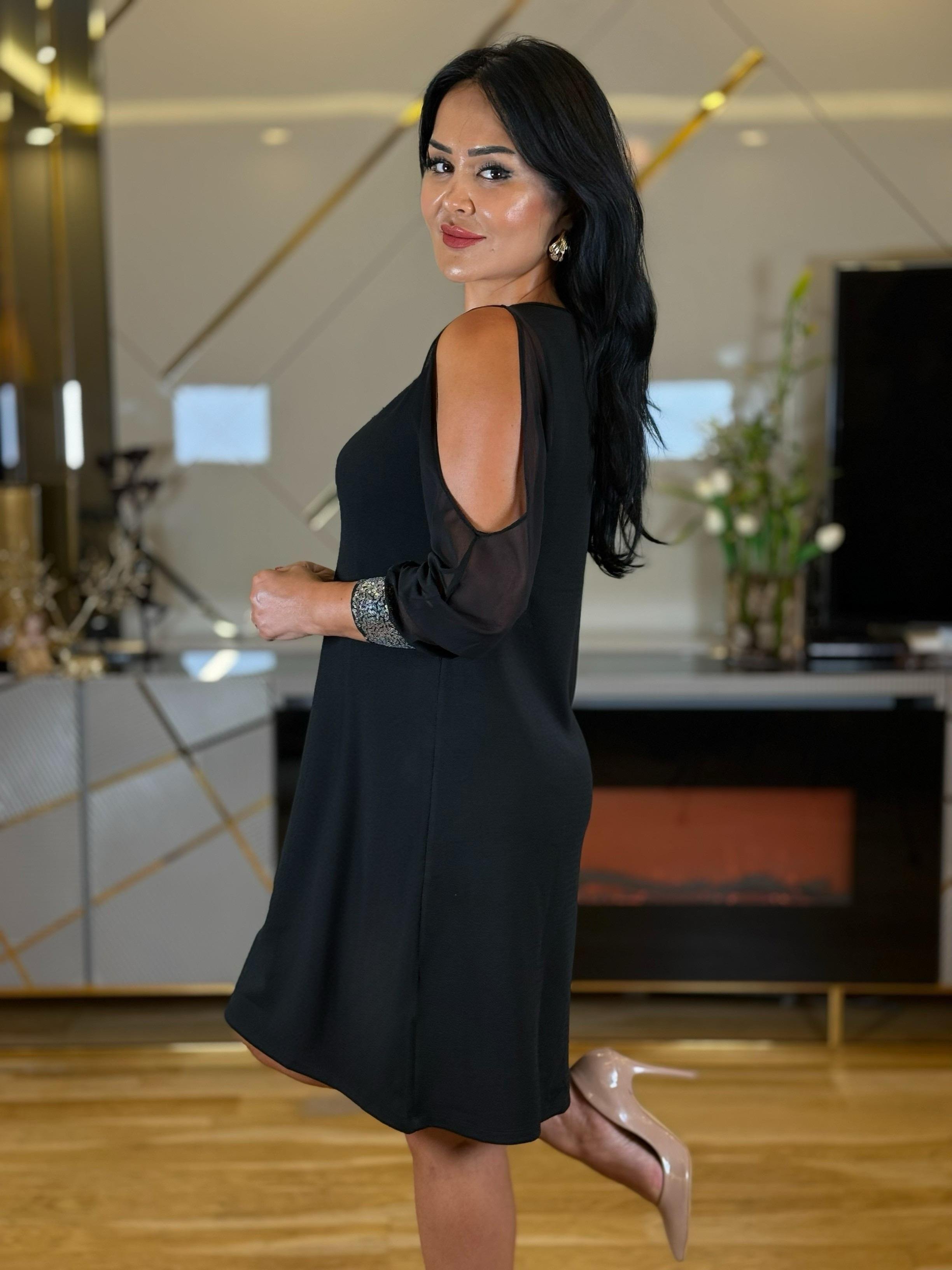 4571  Nakış  Payetli    Siyah   Elbise 4571