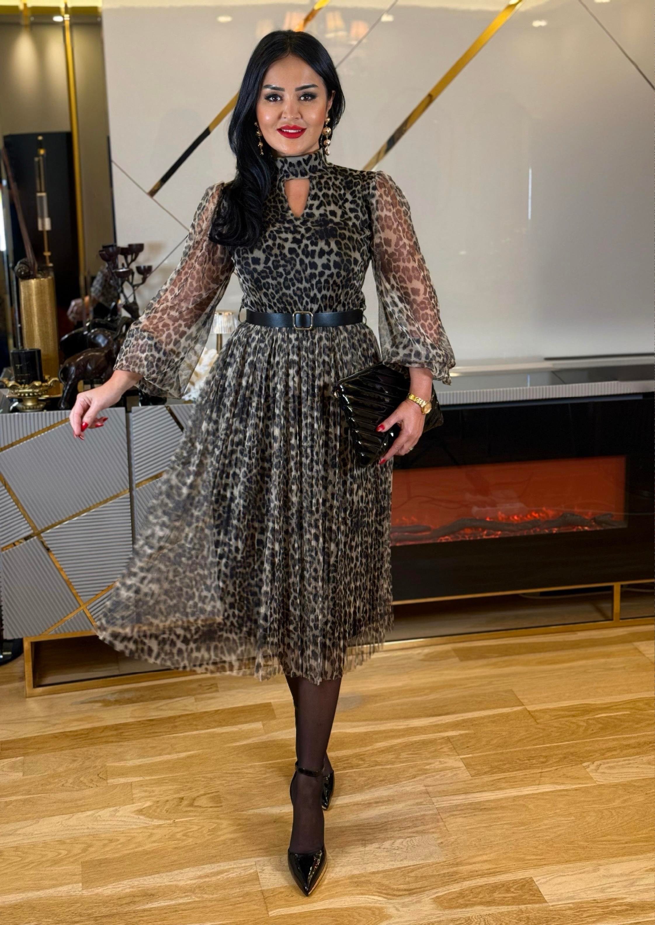 4617 Leopar tül elbise 4617 