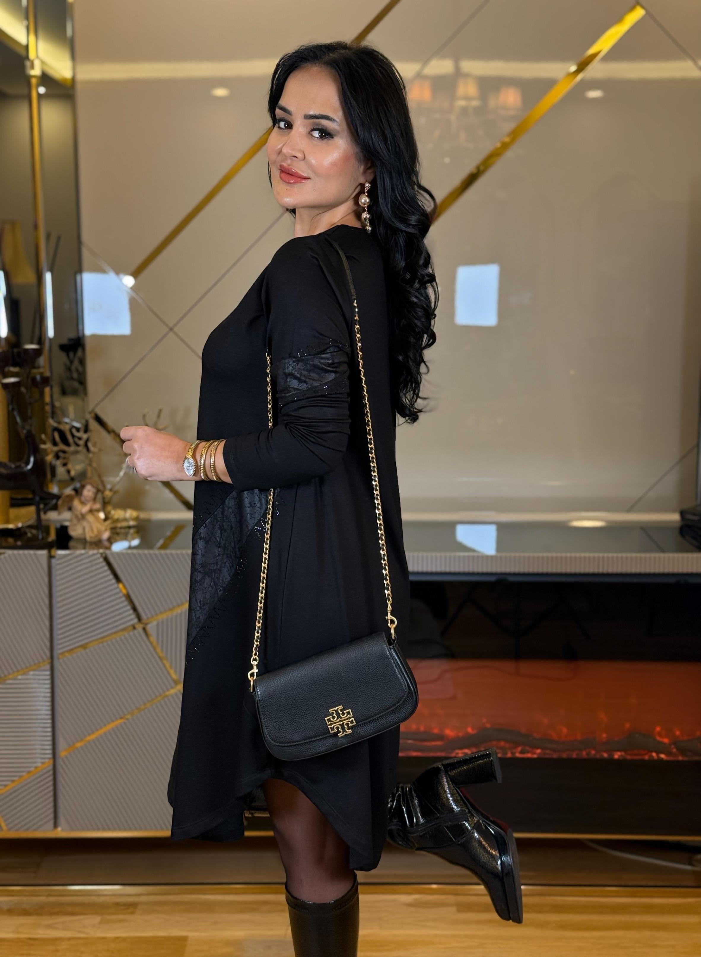 4678 Deri detaylı  siyah tunik4678