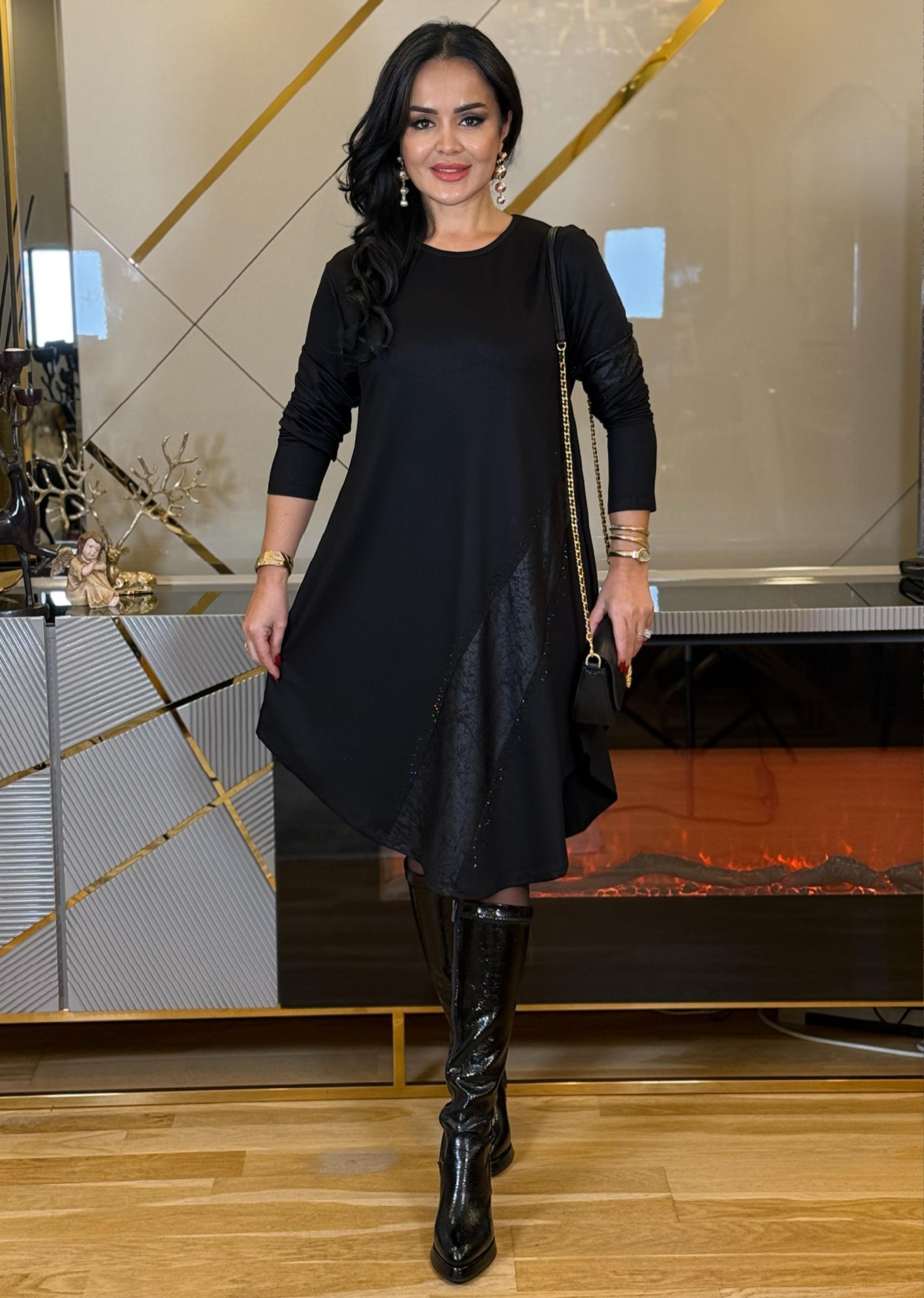 4678 Deri detaylı  siyah tunik4678