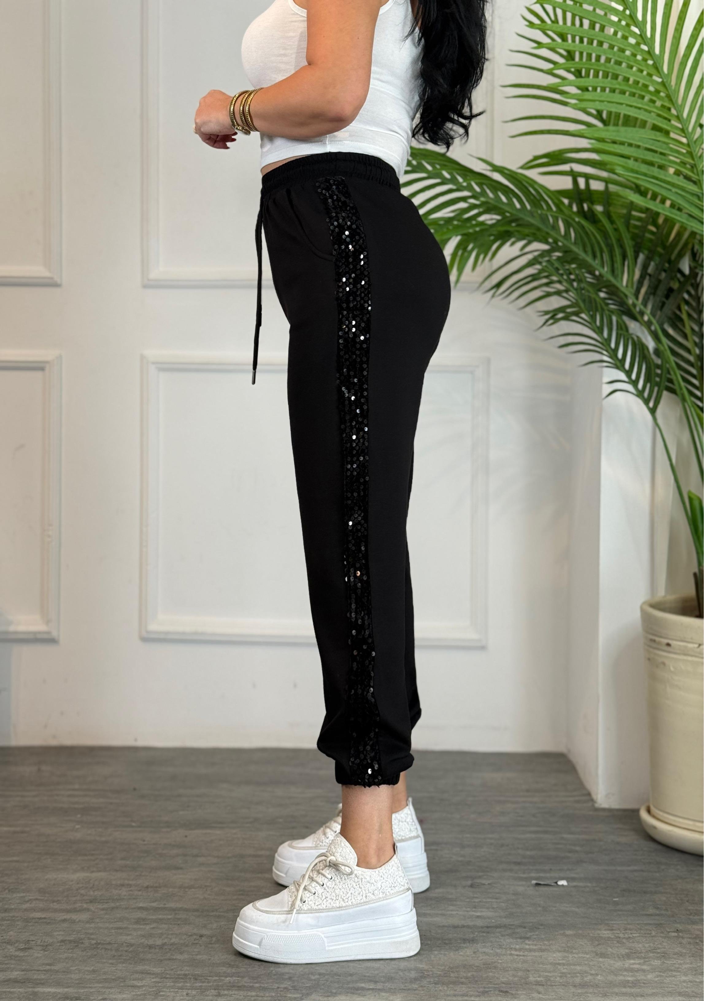 4684 Alvin Yanı    Payetli Detay Dar Paça Eşofman4684