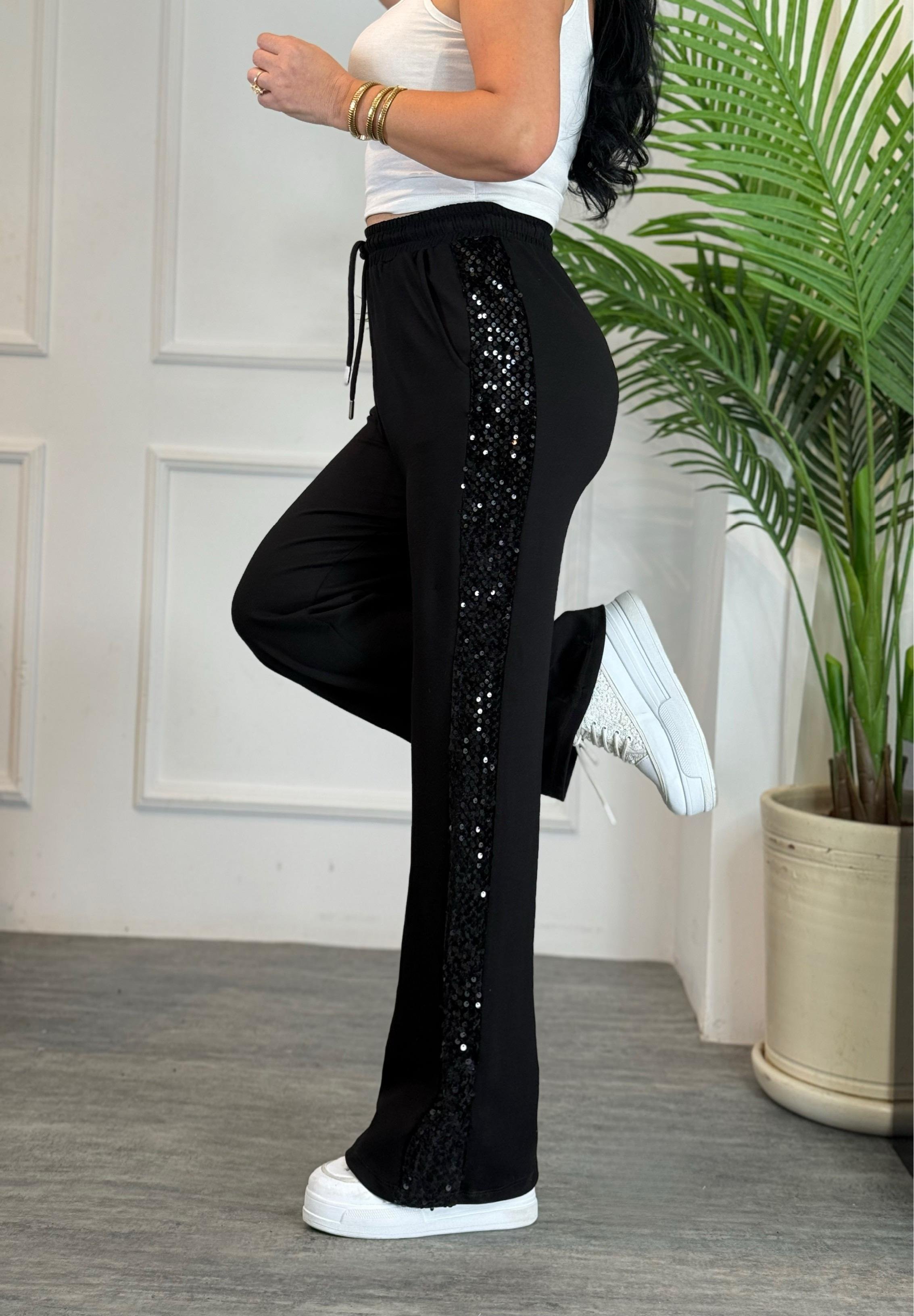 4684 Alvin Yanı  Payetli Detay Palazzo Paça  Eşofman4684