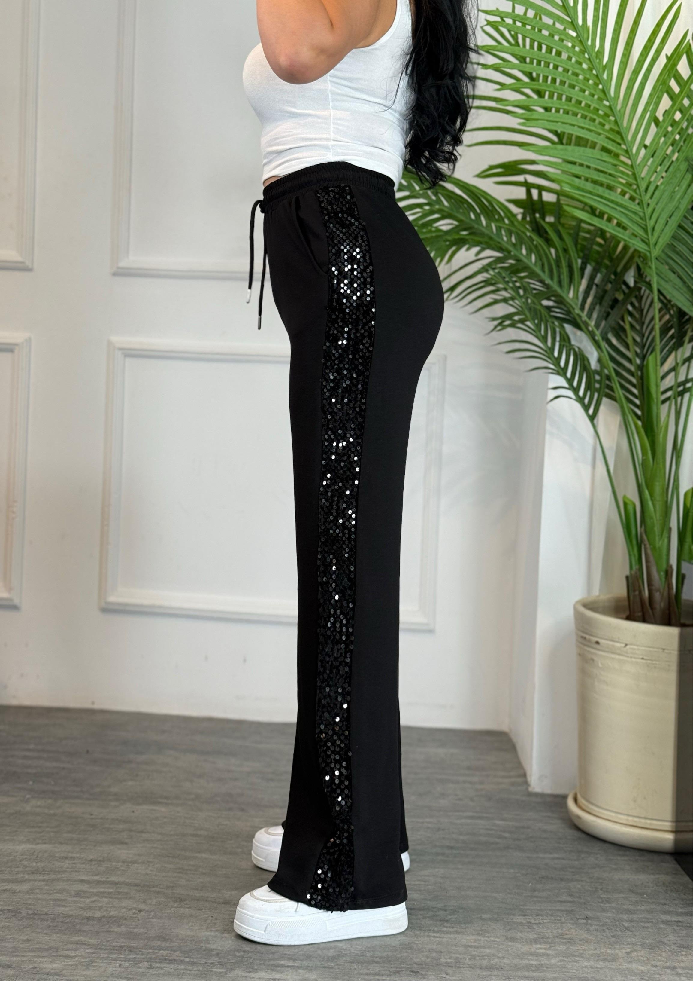 4684 Alvin Yanı  Payetli Detay Palazzo Paça  Eşofman4684