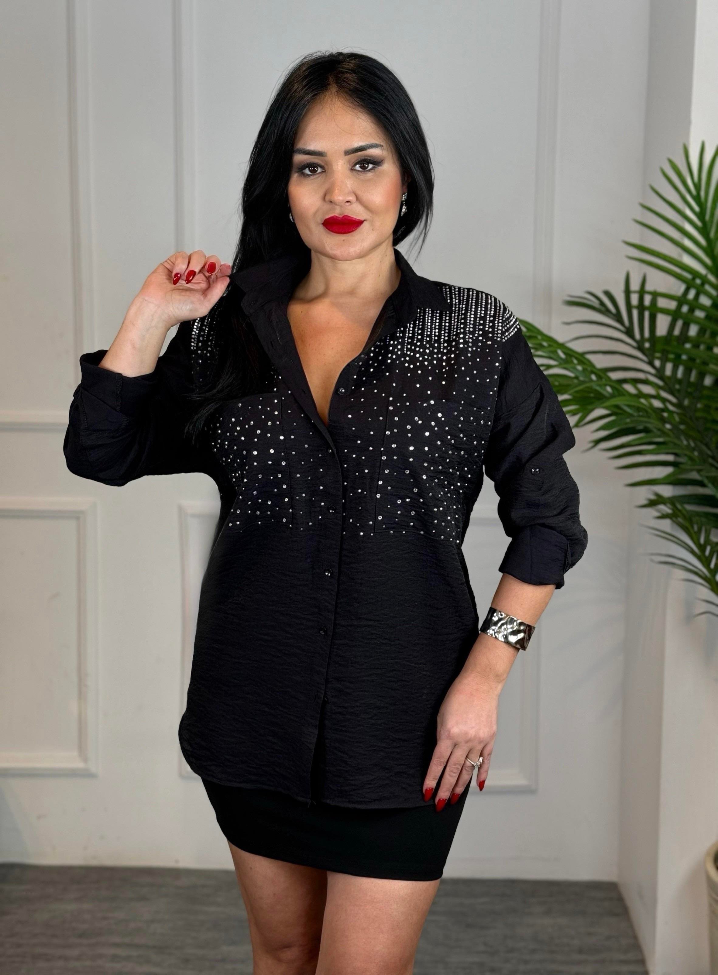 4702 Bianco  taşlı gömlek4702