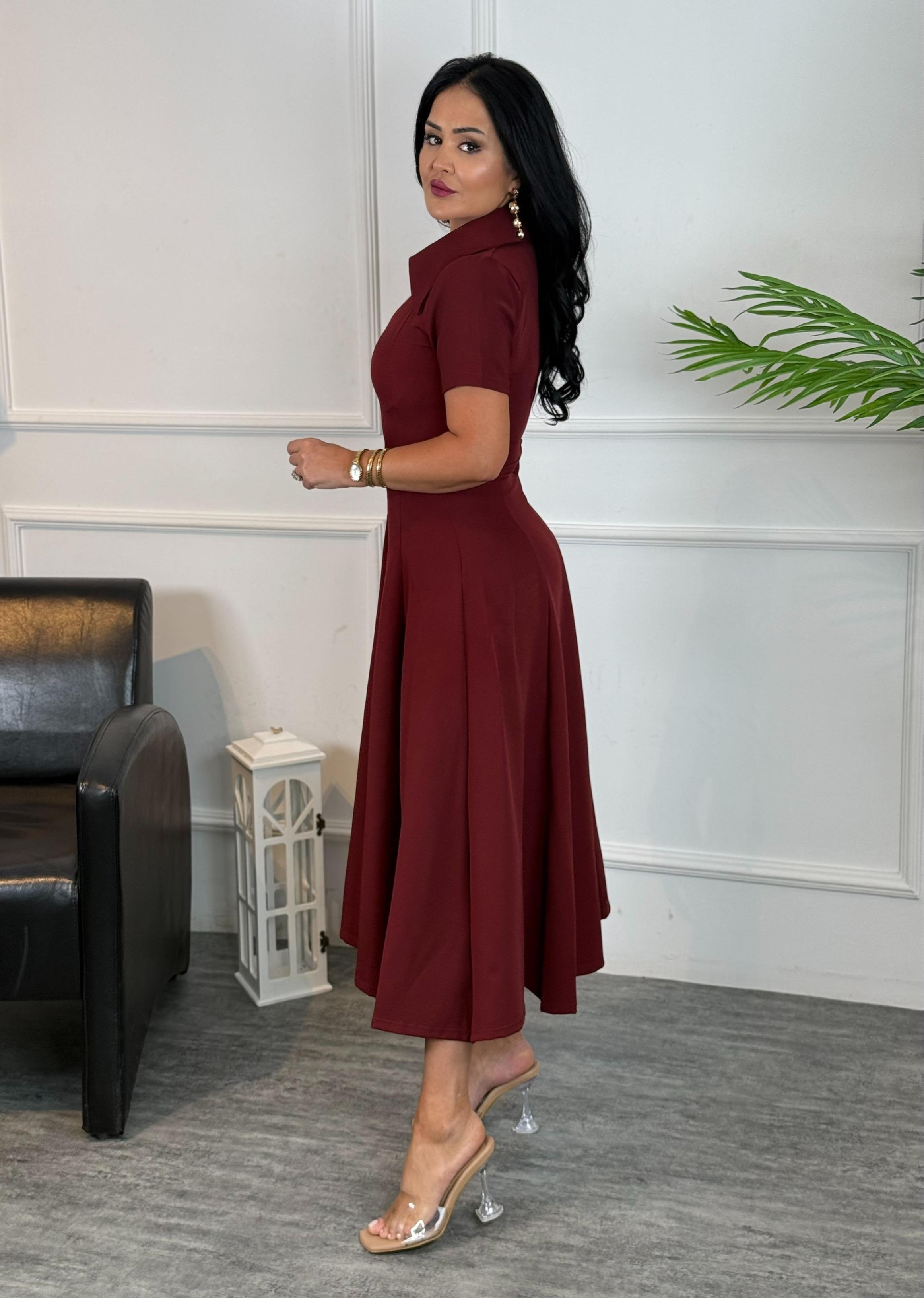 4732  Wear fermuarlı bordo elbise4732