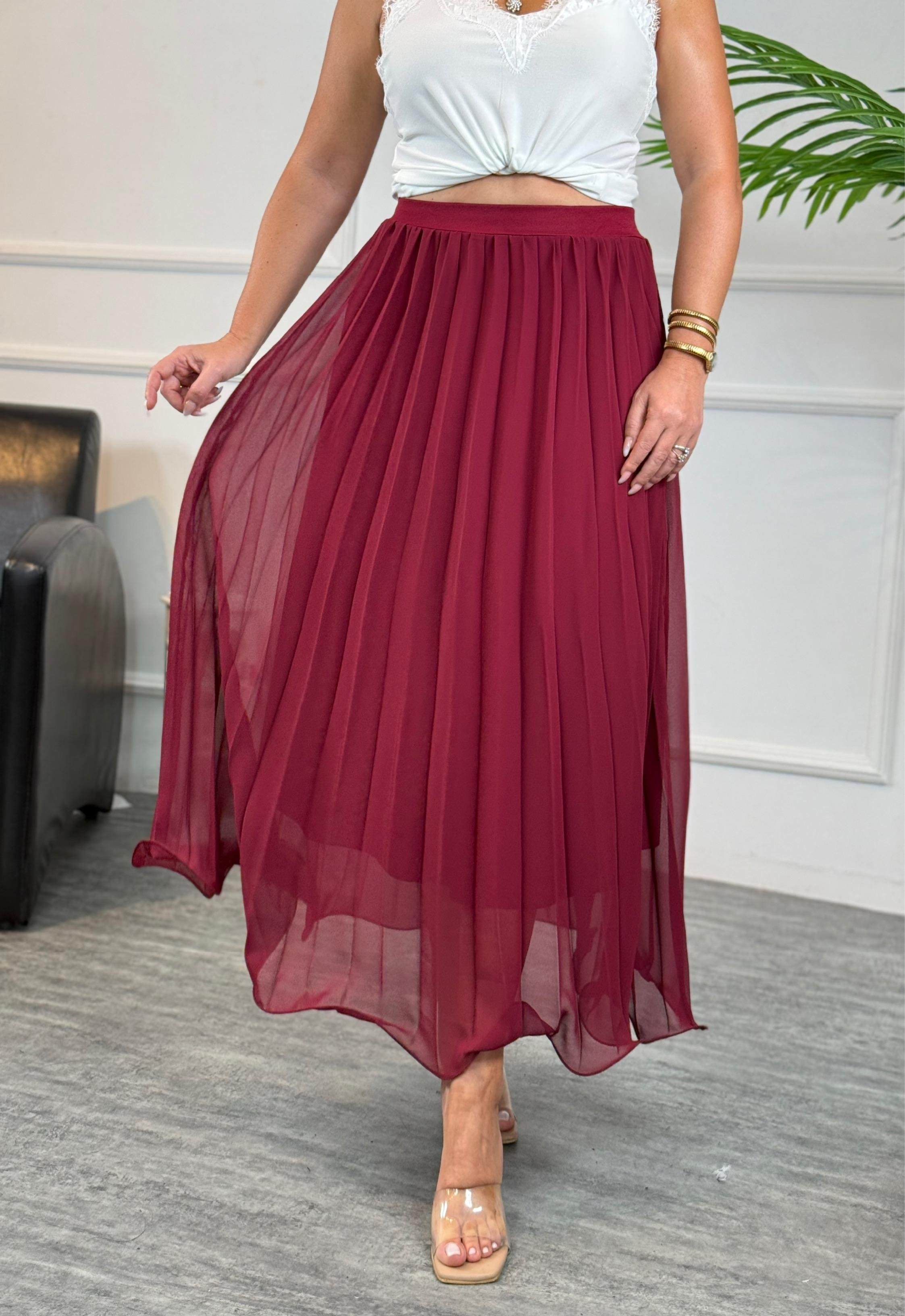 4736 Liya bordo şifon etek4736