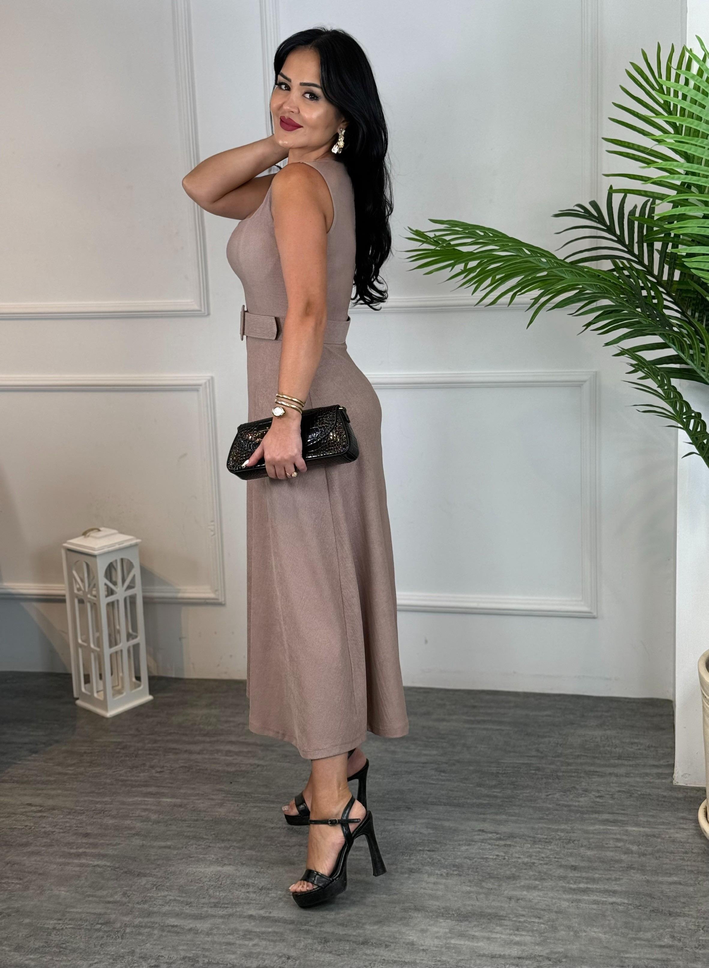 4764 Sierra kare yaka kemerli  elbise 4764