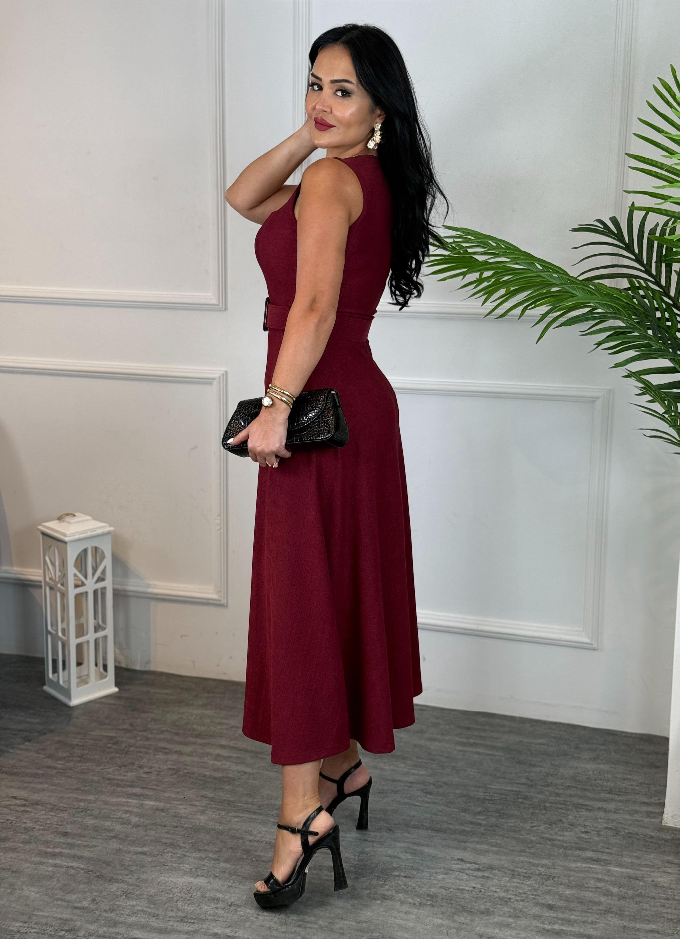 4764  Sierra kare yaka kemerli  elbise 4764