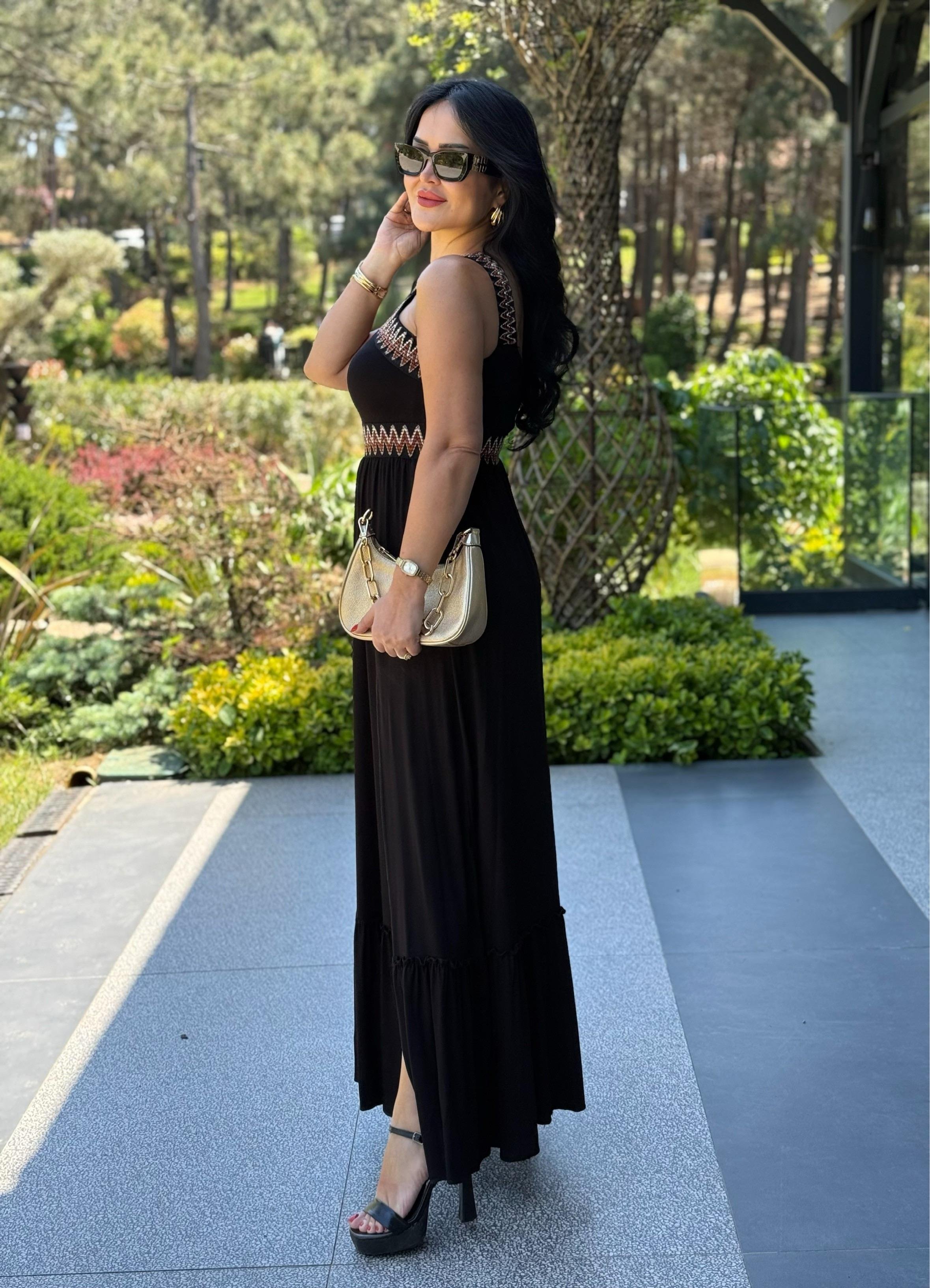 4774  Starry siyah elbise4774