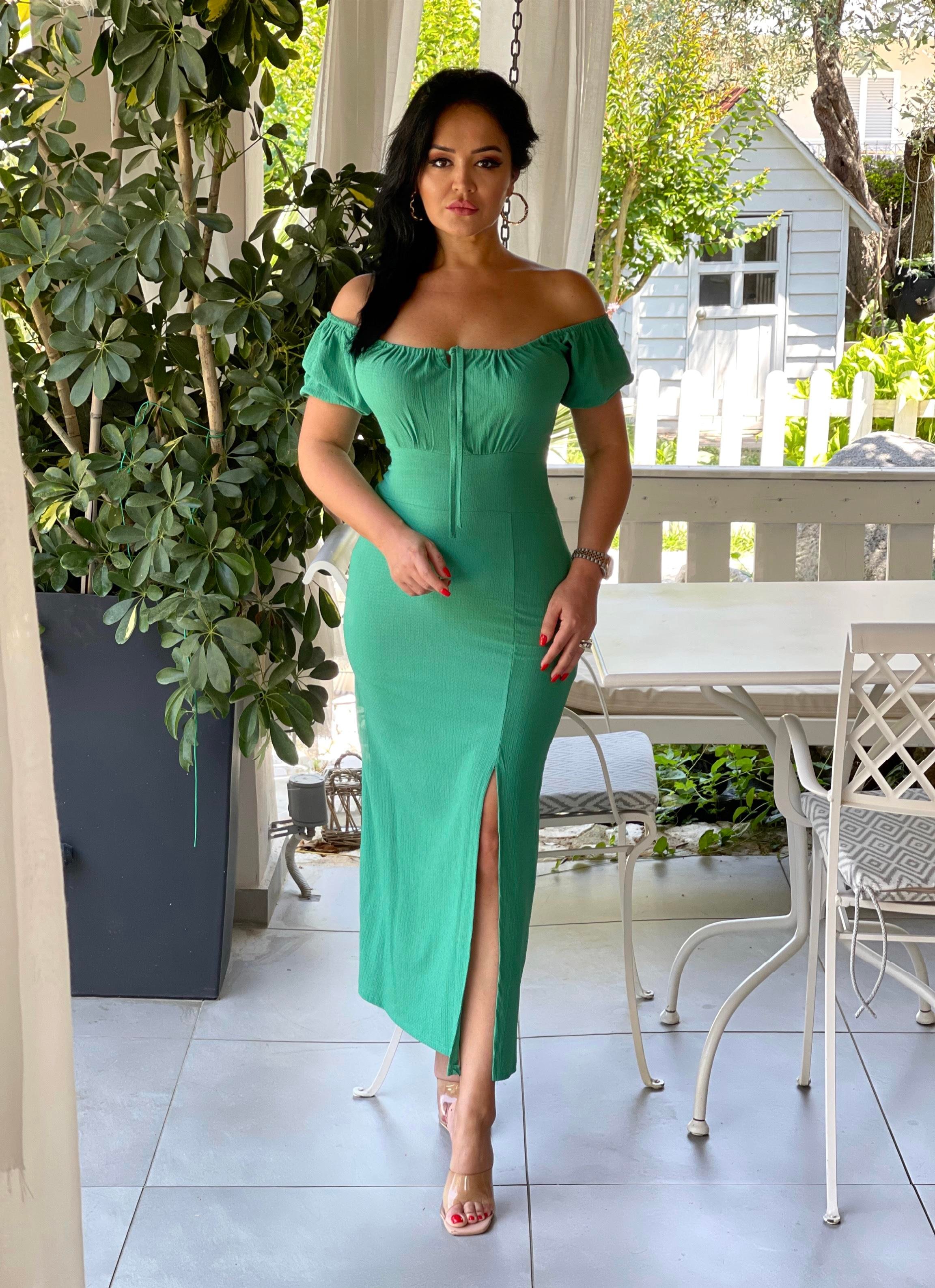 4797 Önü bağlamalı yeşil elbise4797