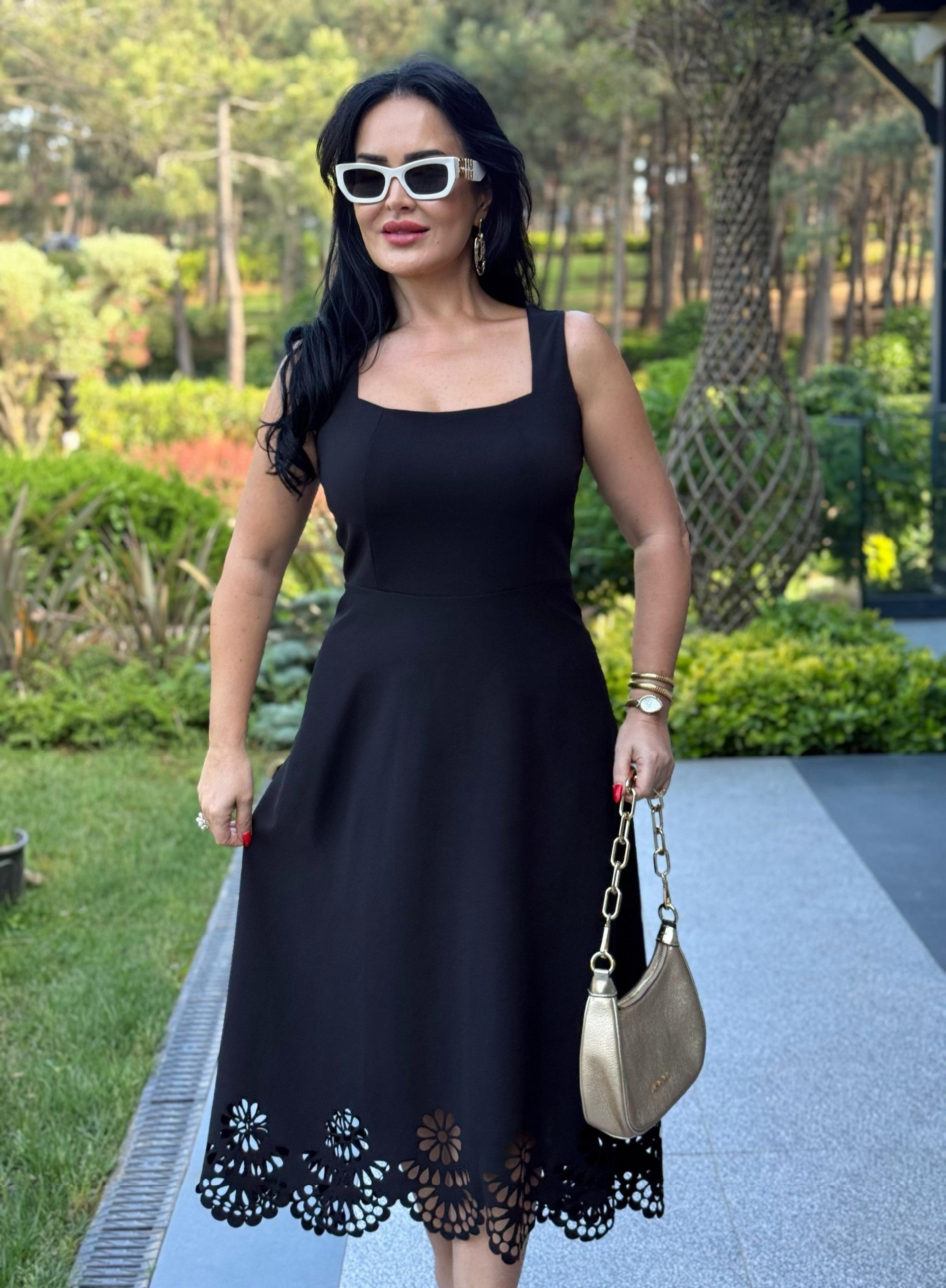 4804 Reine etek ucu çiçek detaylı elbise4804