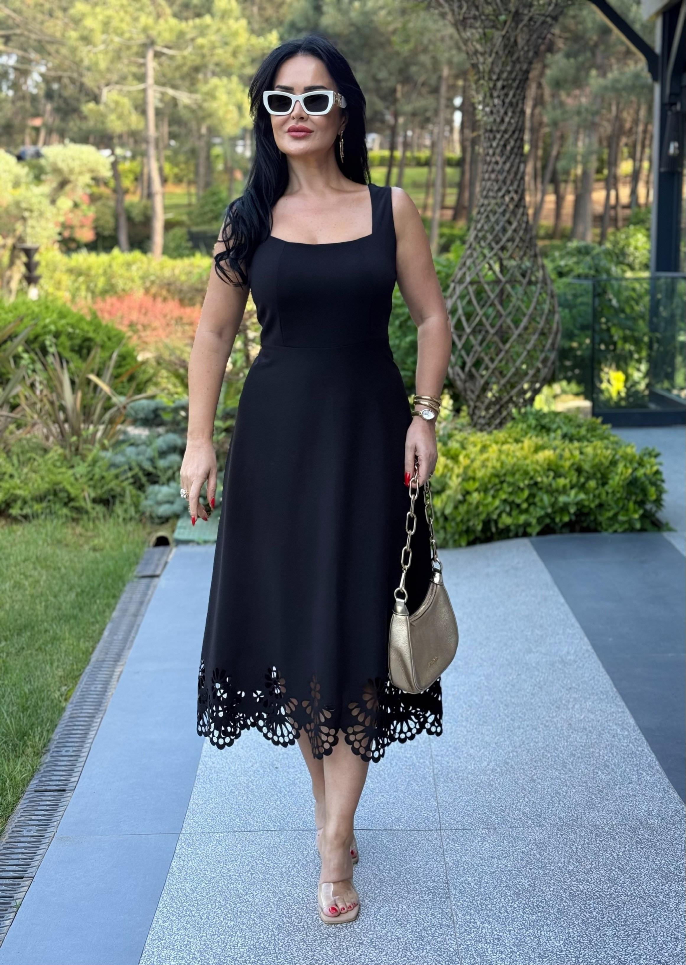 4804 Reine etek ucu çiçek detaylı elbise4804