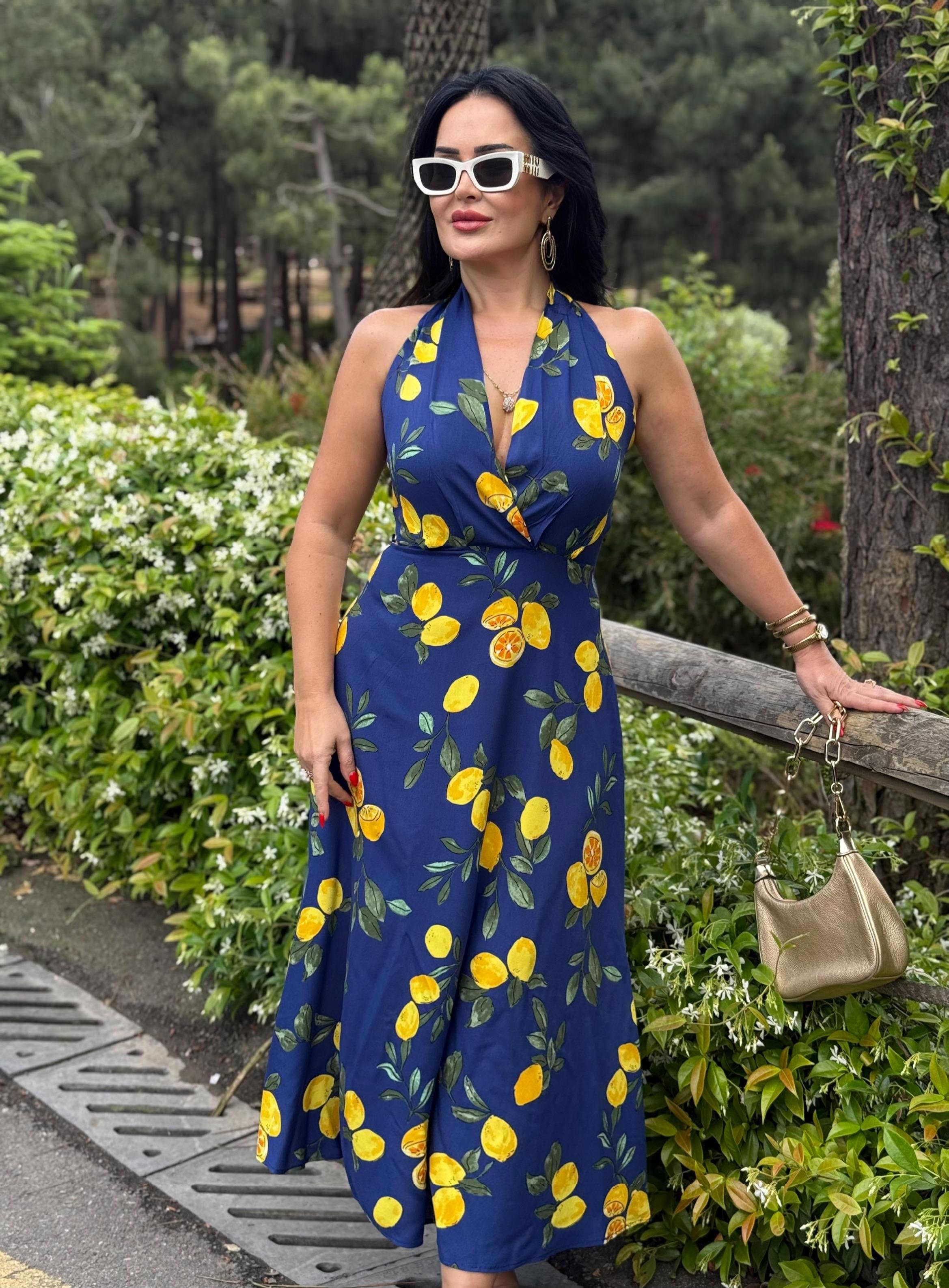 4805 Portofino limon desenli elbise4805