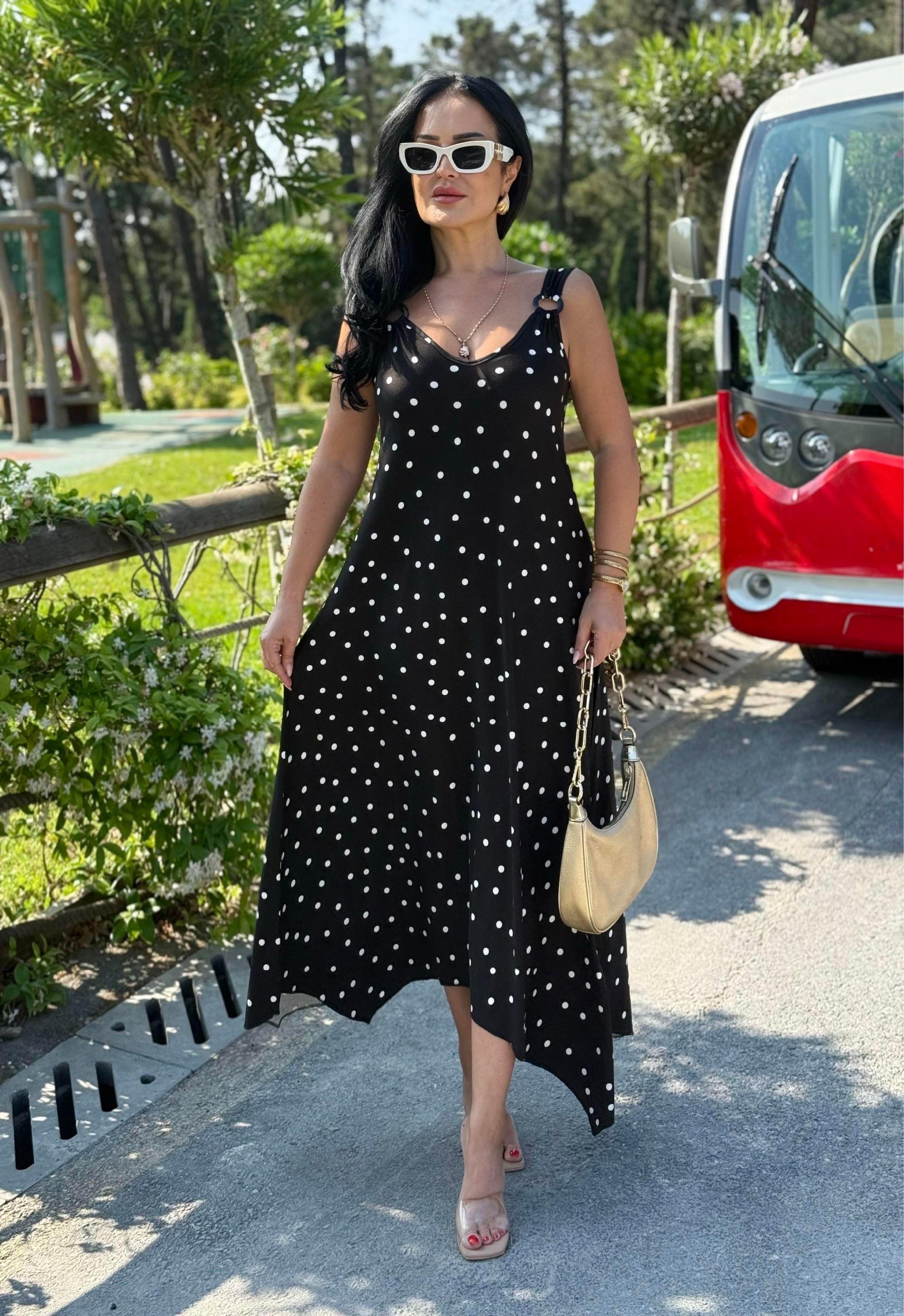 4806 Diora  rahat kalıp halka detaylı elbise4806 