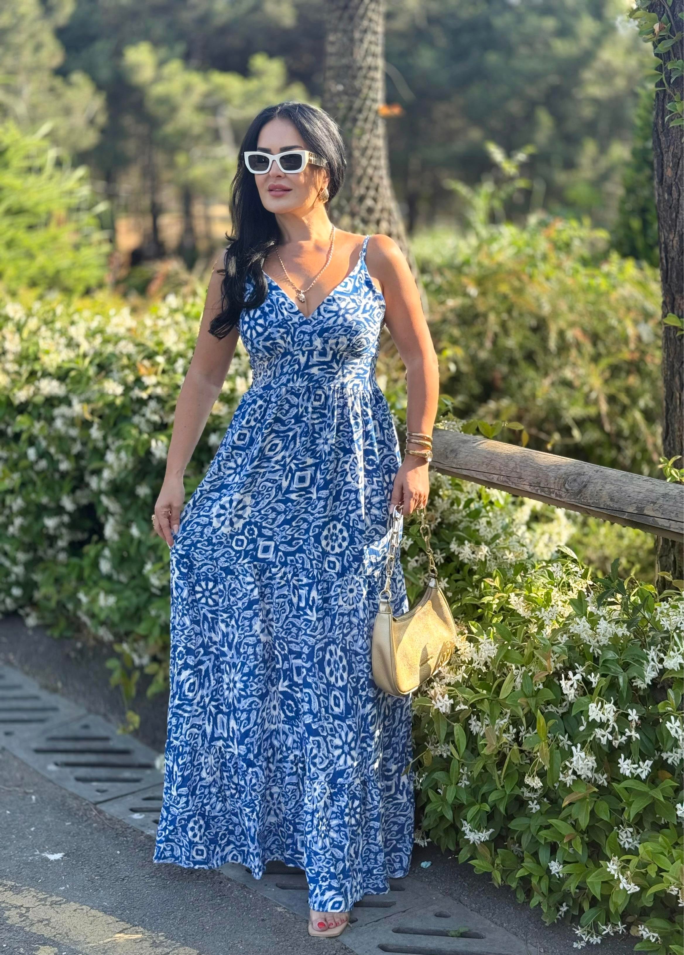 4807  Venedik  mavi desenli elbise4807