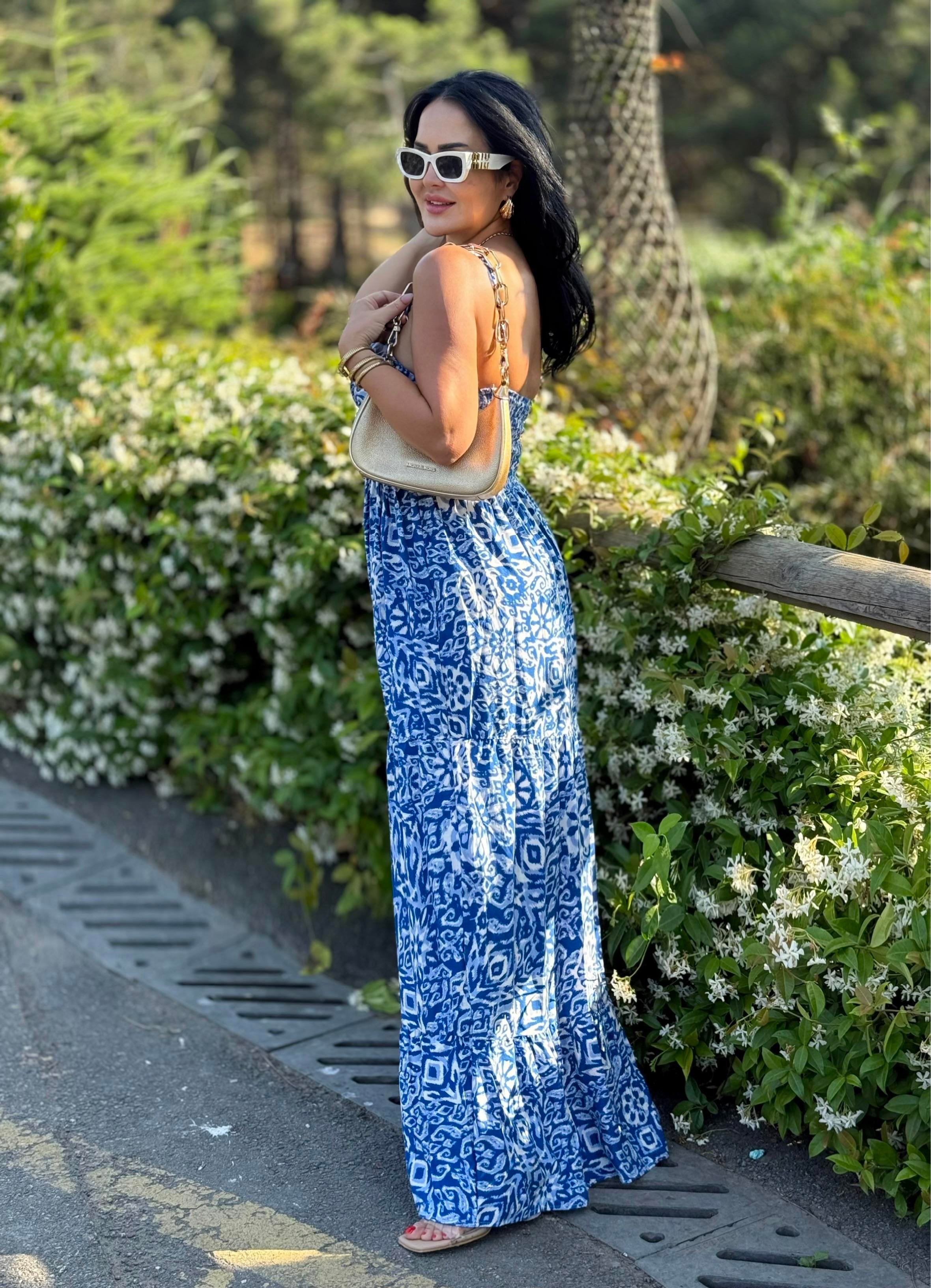 4807  Venedik  mavi desenli elbise4807