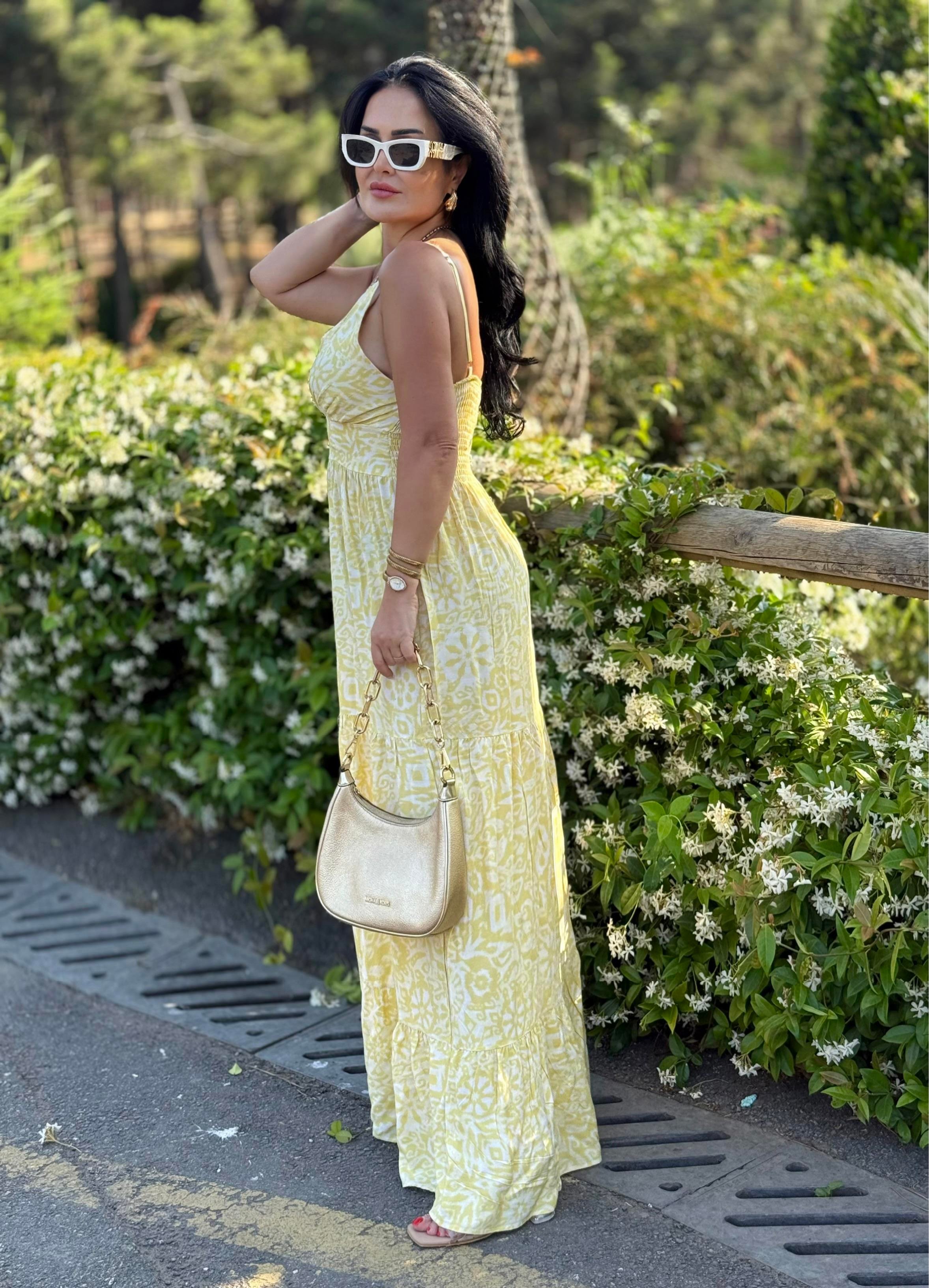 4807  Venedik  sarı desenli elbise4807