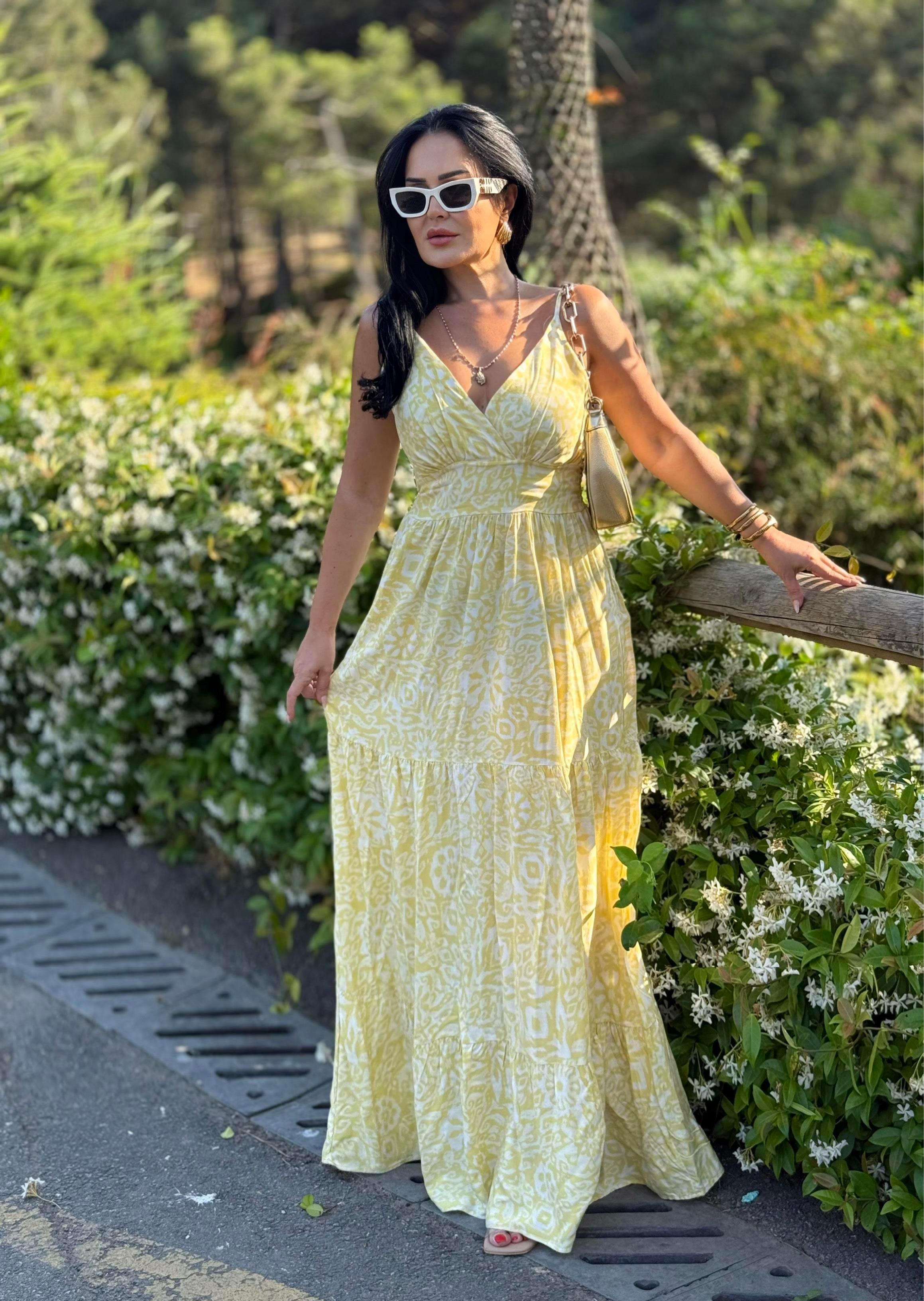 4807  Venedik  sarı desenli elbise4807