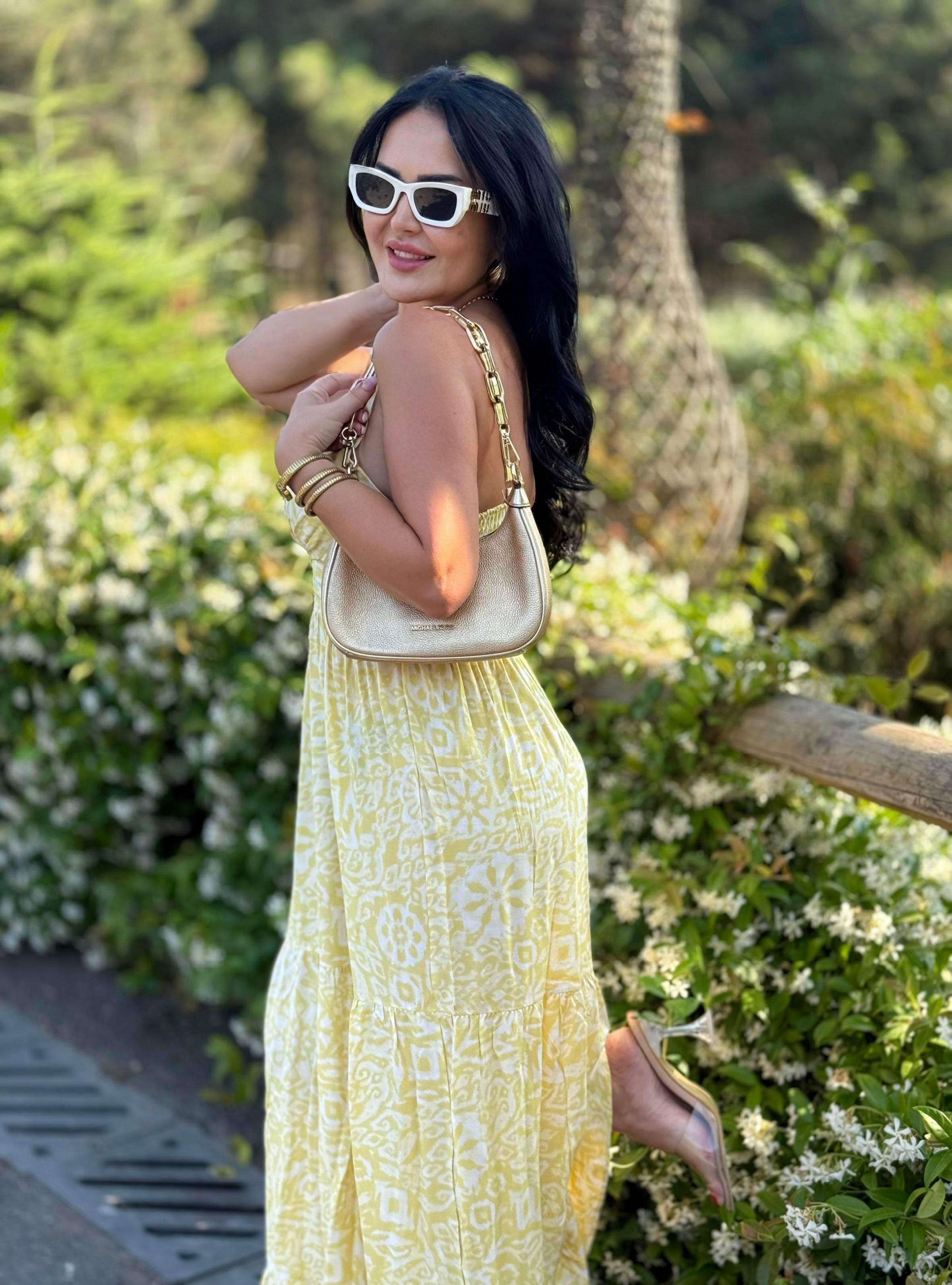 4807  Venedik  sarı desenli elbise4807