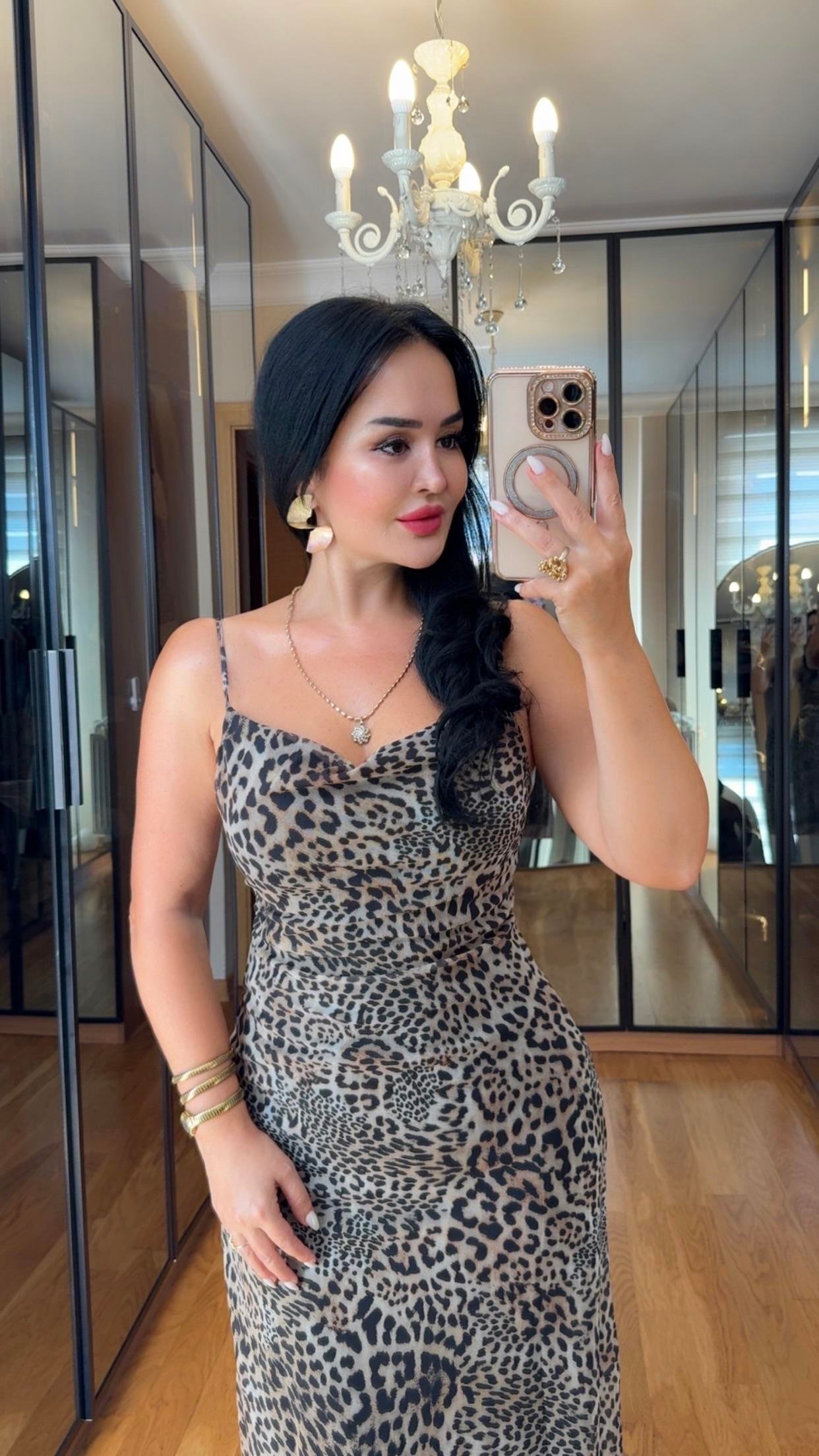 4812 Adelina leopar şifon elbise4812 