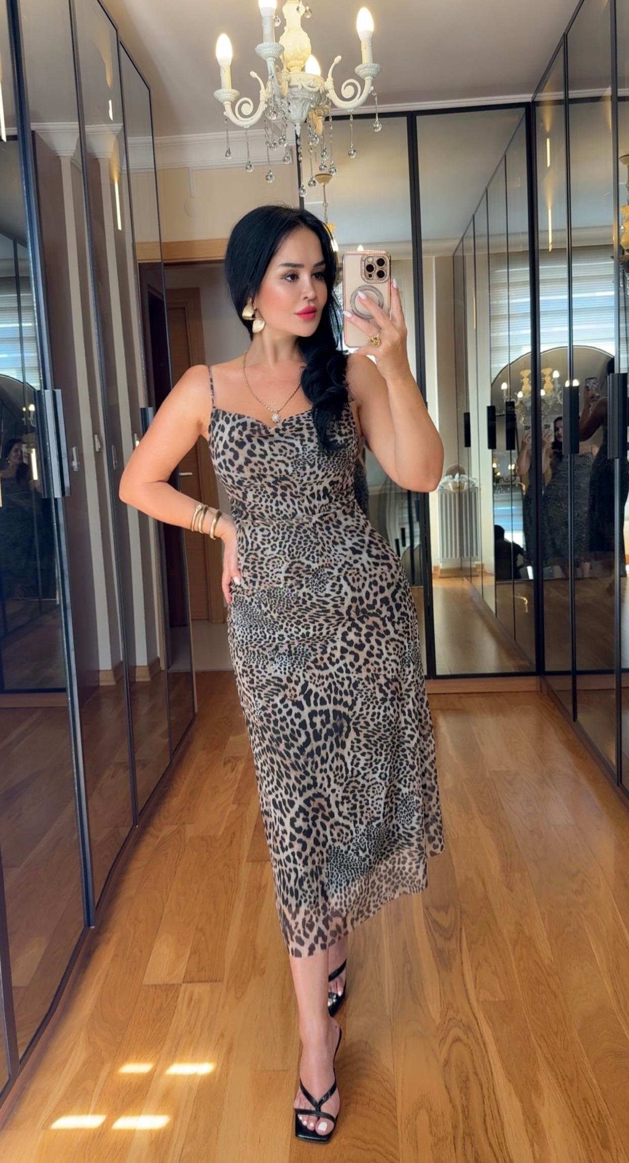 4812 Adelina leopar şifon elbise4812 