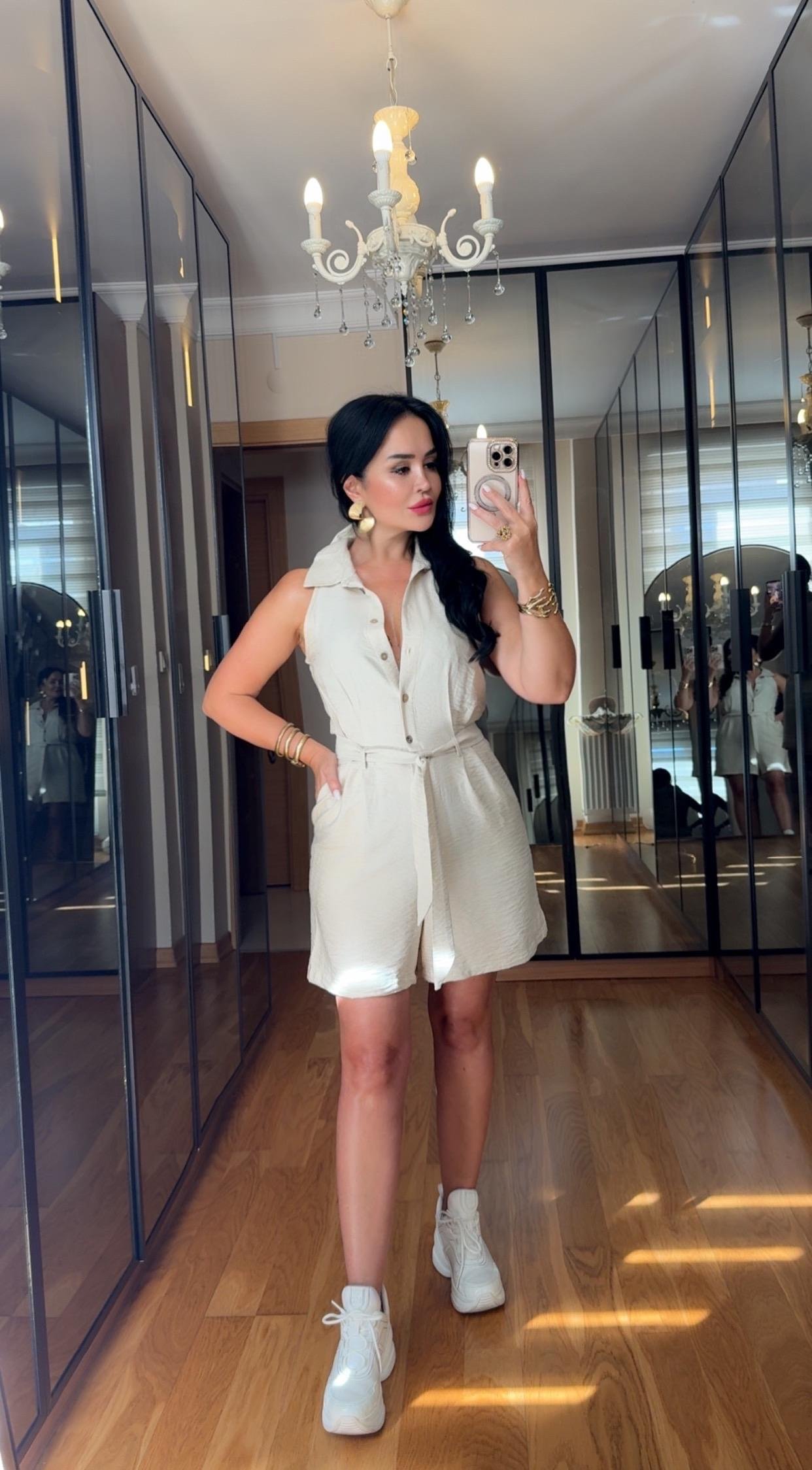 4813 Mia Krem şort tulum4813