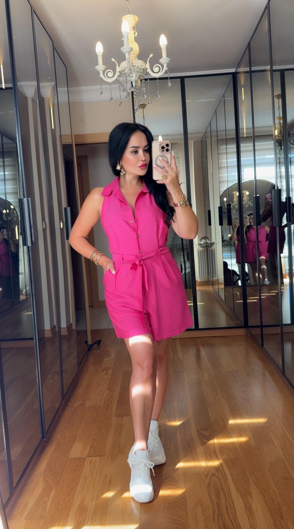 4813 Mia pembe şort tulum4813