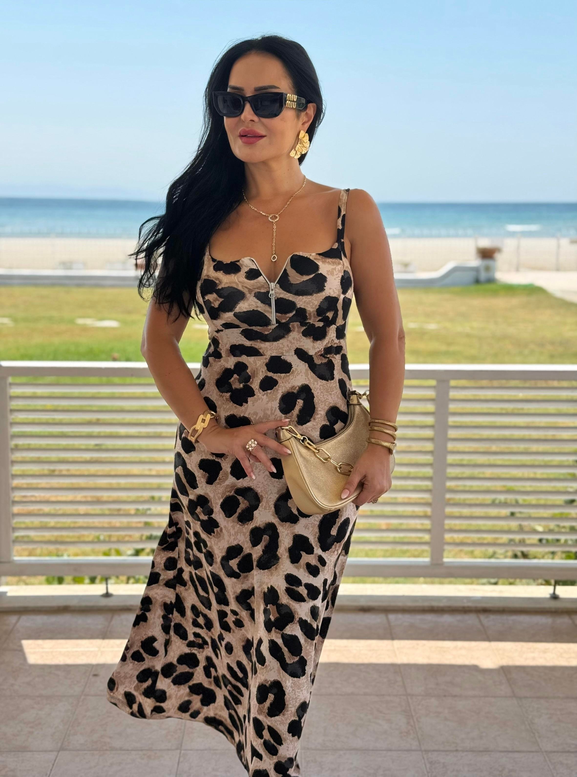 4815 Melody Leopar   Fermuarlı Elbise4815