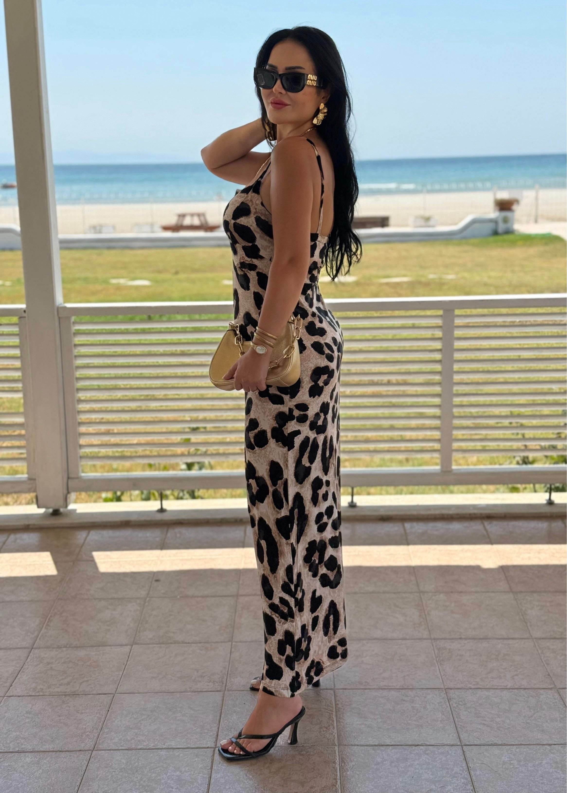 4815 Melody Leopar   Fermuarlı Elbise4815