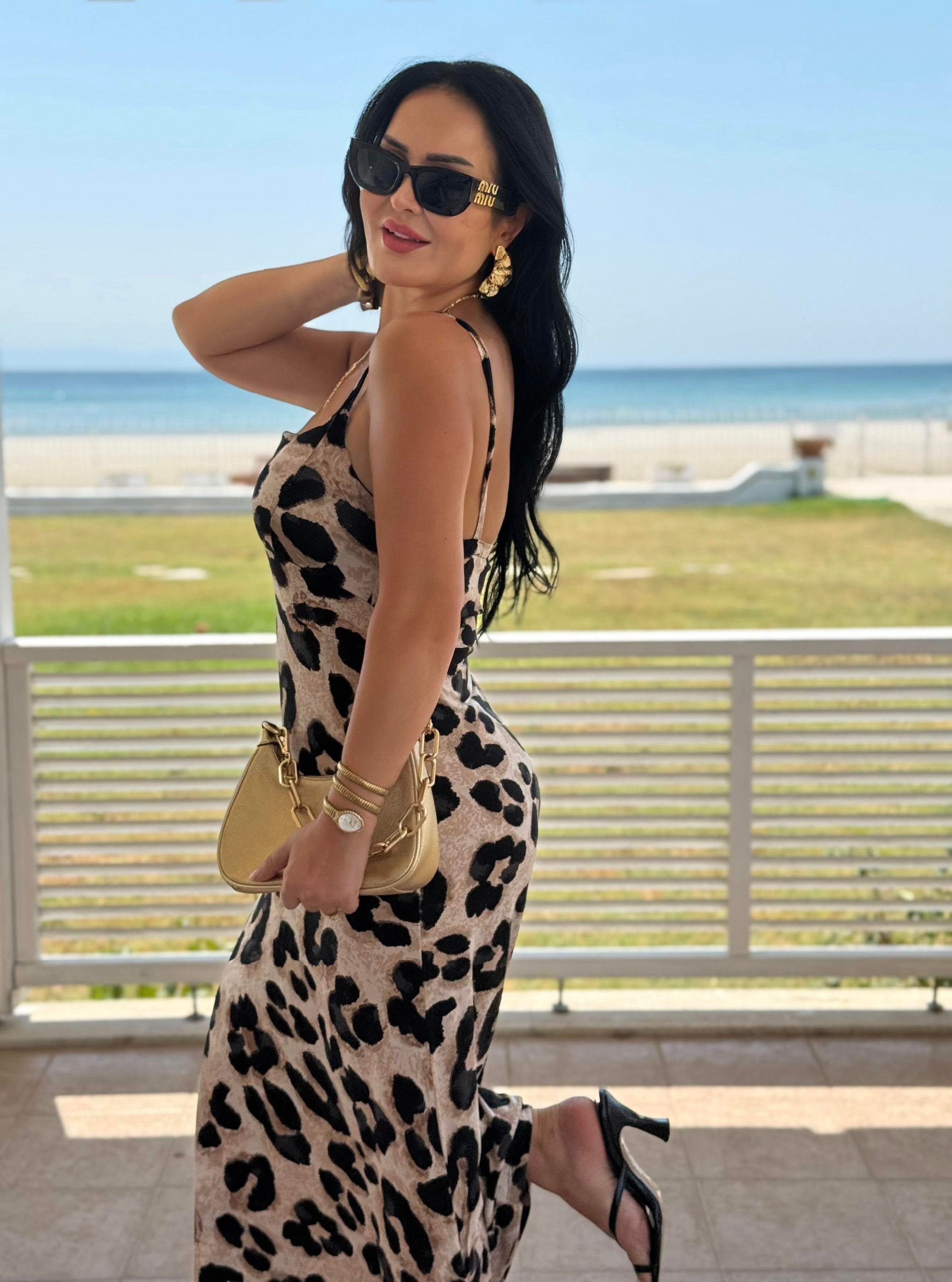 4815 Melody Leopar   Fermuarlı Elbise4815