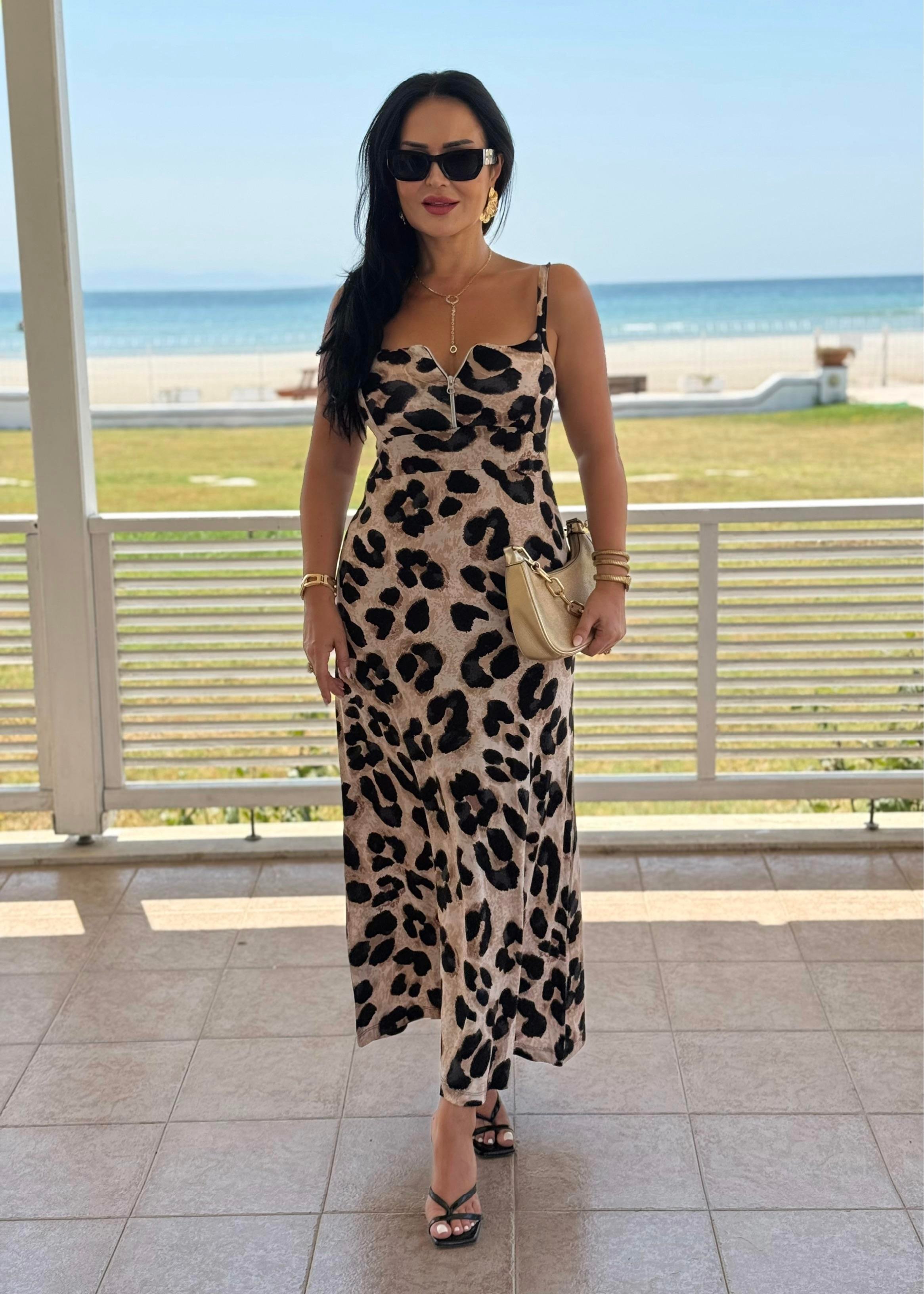 4815 Melody Leopar   Fermuarlı Elbise4815