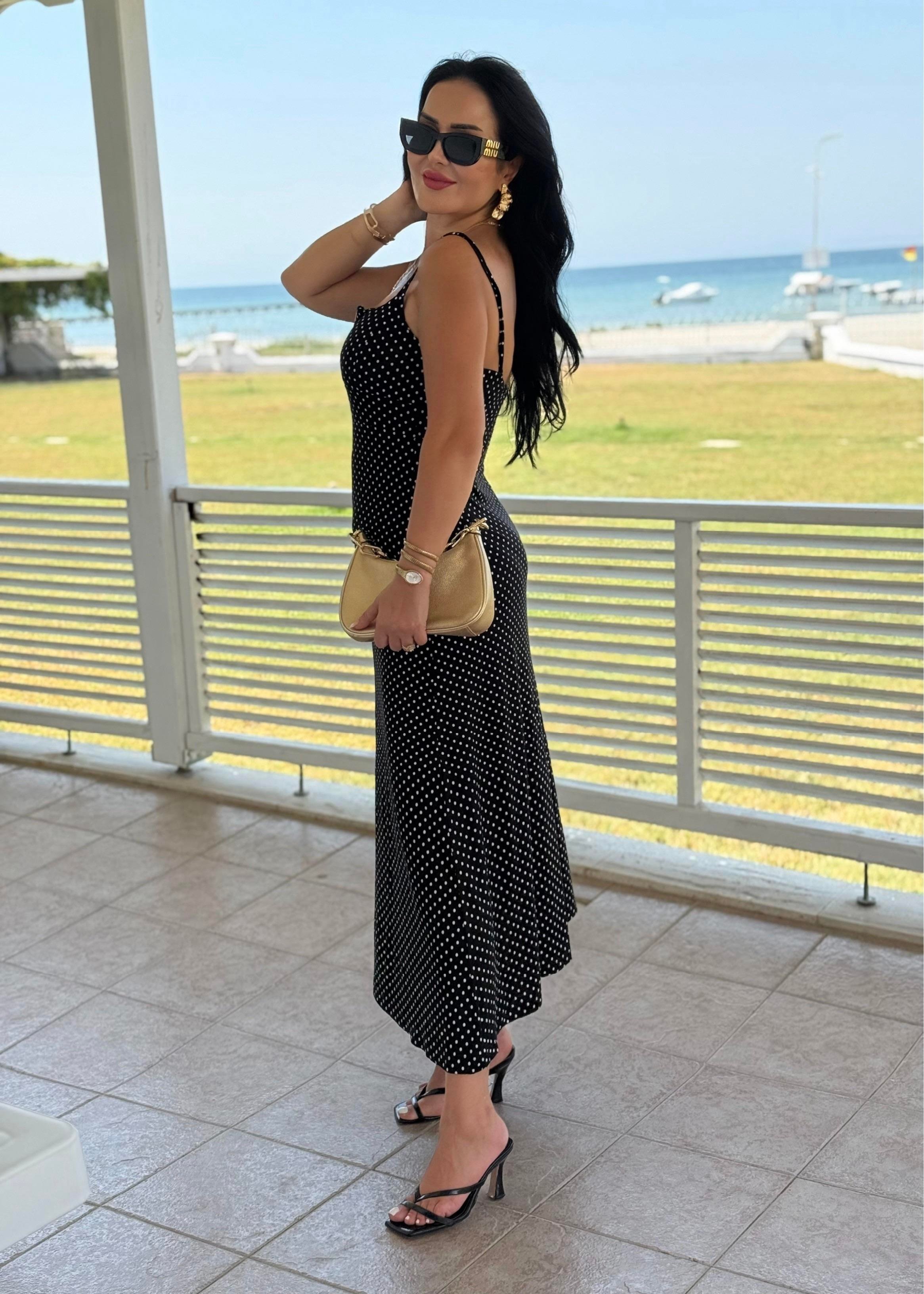 4815 Melody Puantiyeli   Fermuarlı Elbise4815