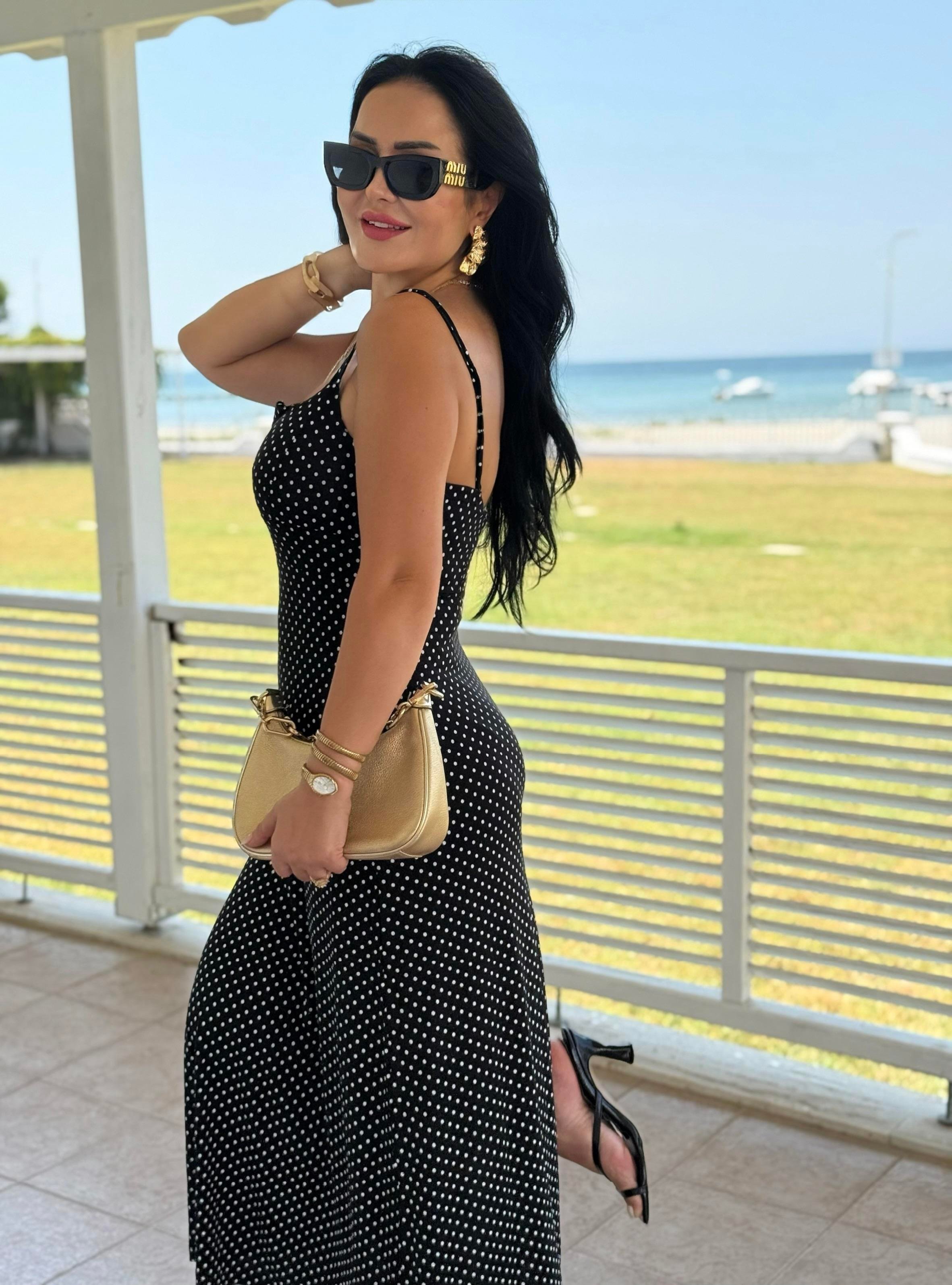 4815 Melody Puantiyeli   Fermuarlı Elbise4815