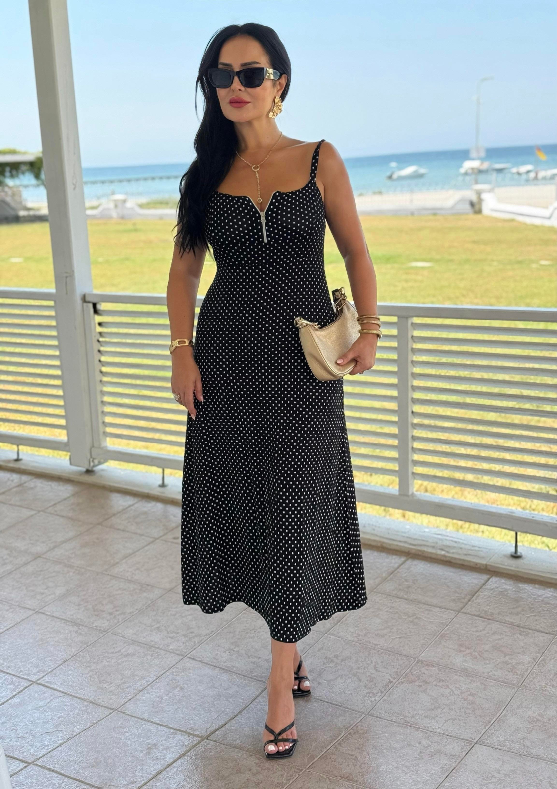 4815 Melody Puantiyeli   Fermuarlı Elbise4815