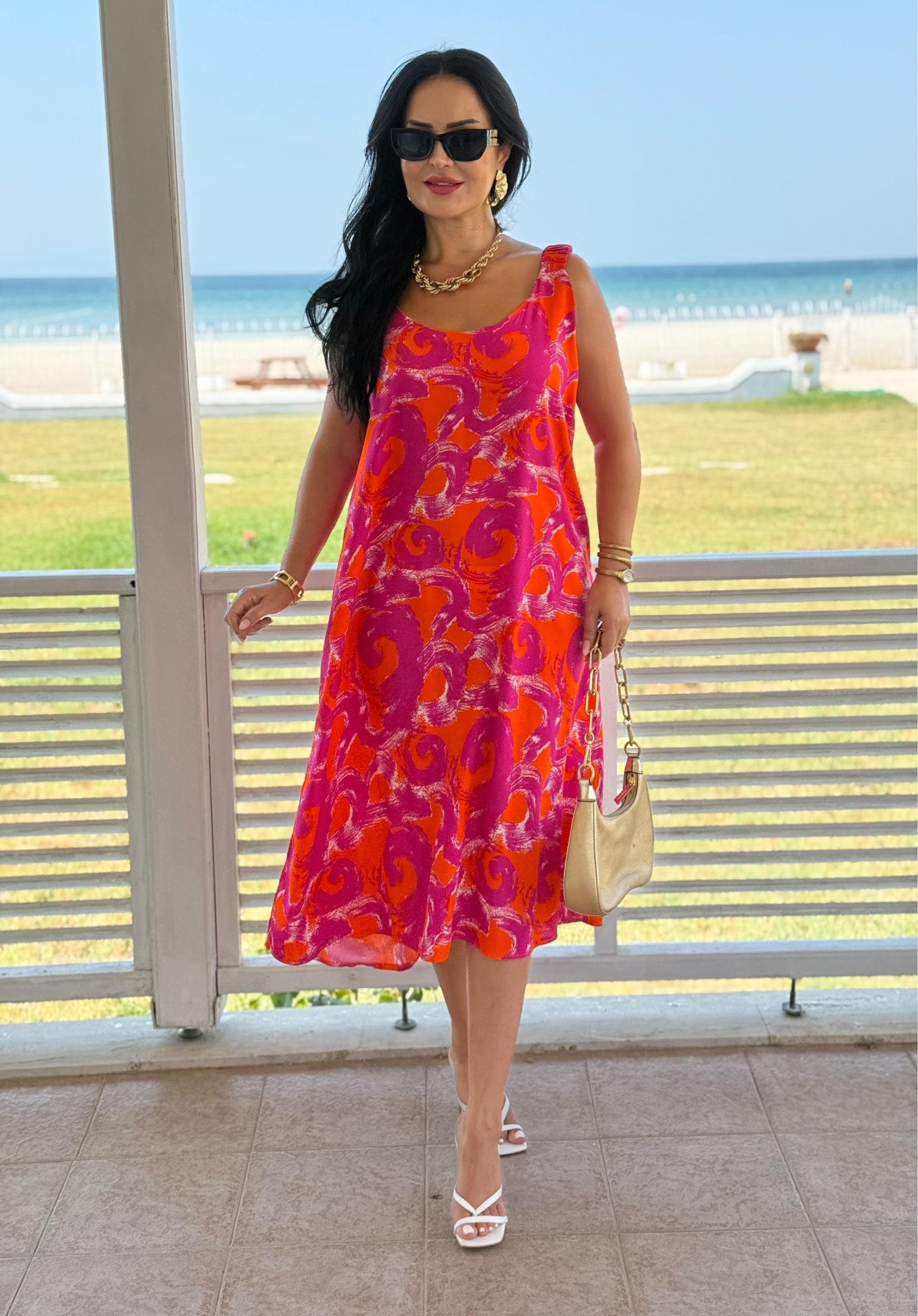 4816 Picasso omuzları büzgülü elbise4816