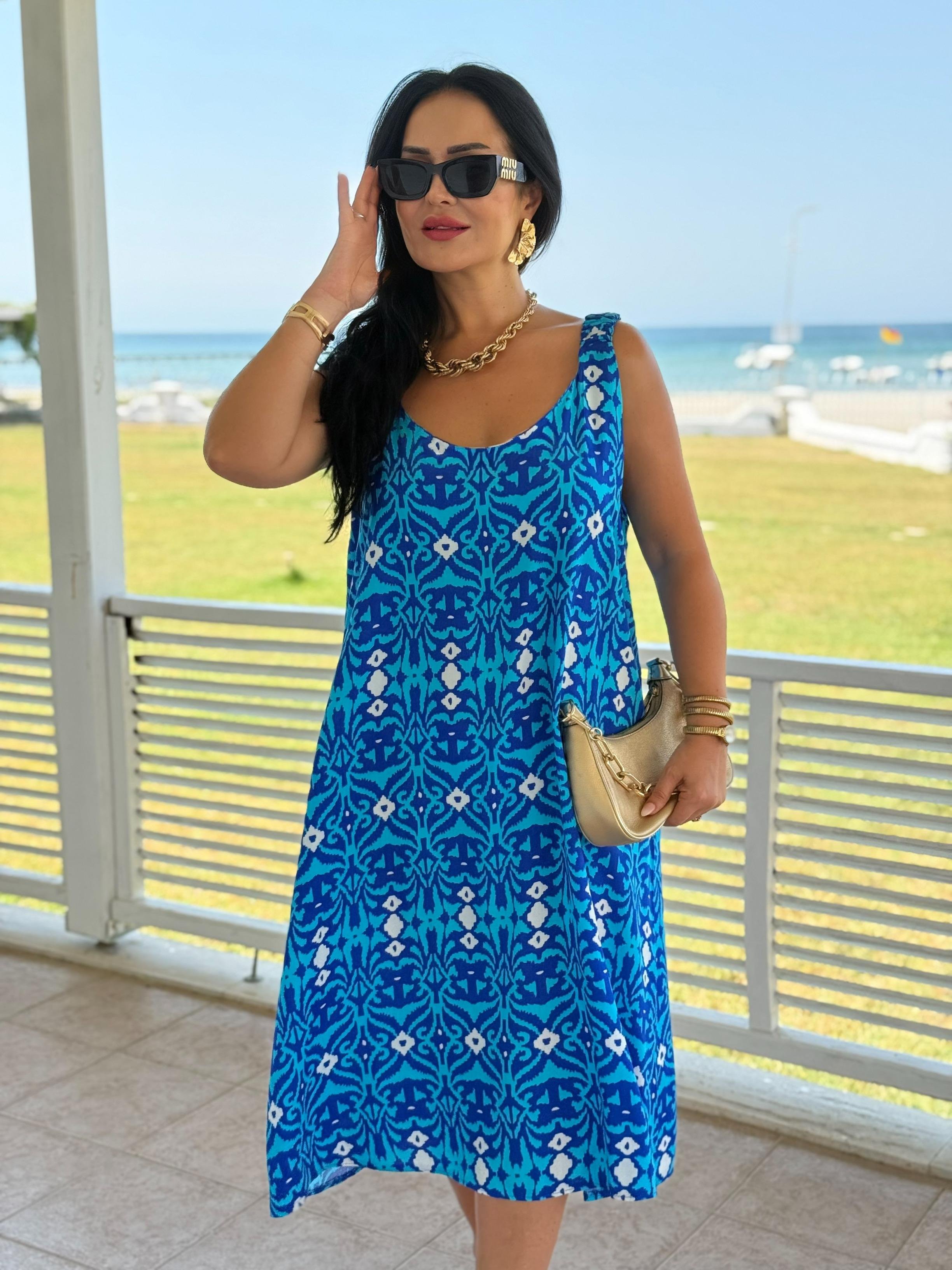 4816 Picasso  omuzları büzgülü elbise4816