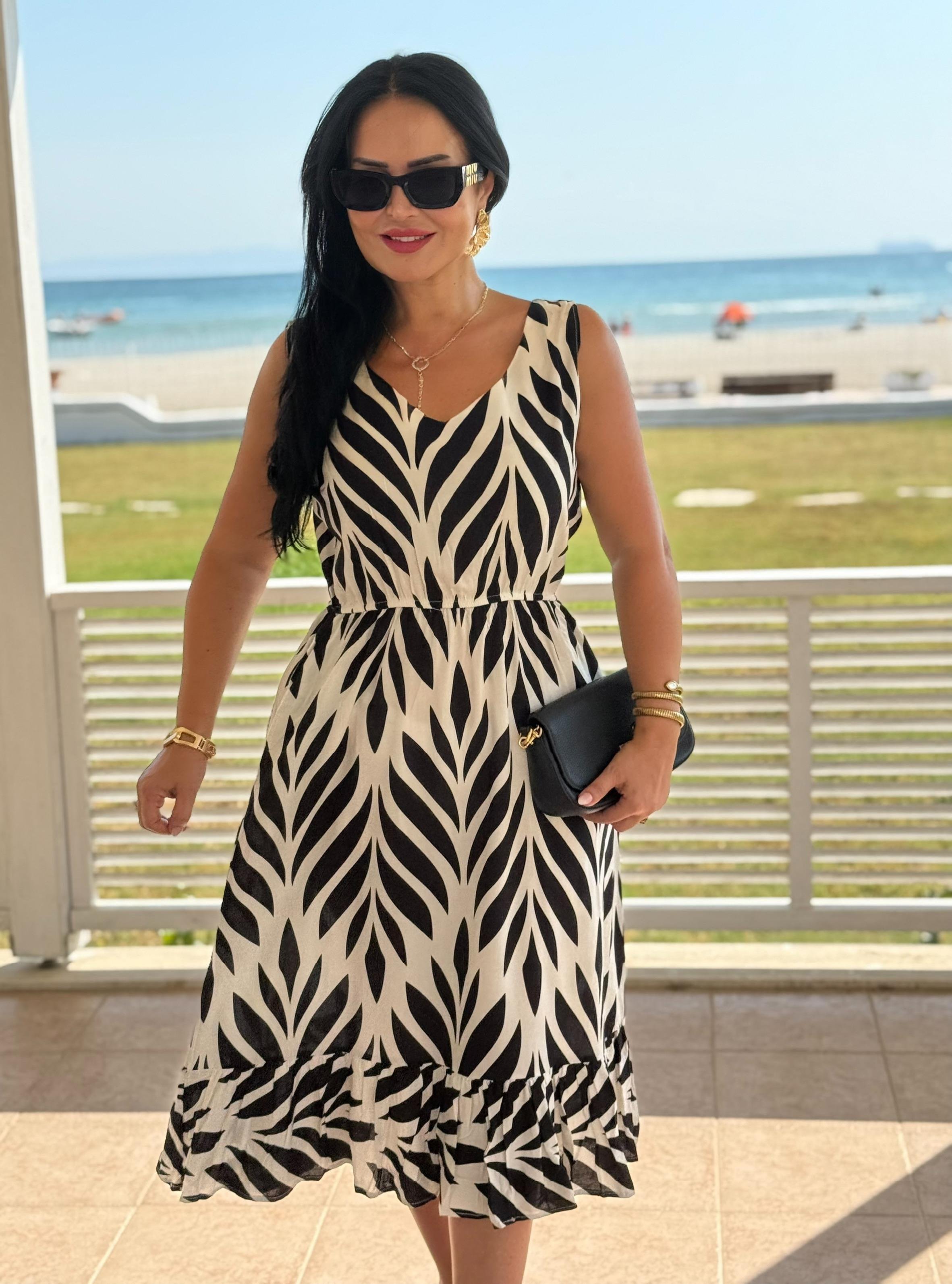 4820 Sophia  sıfır kol eteği volanlı elbise4820