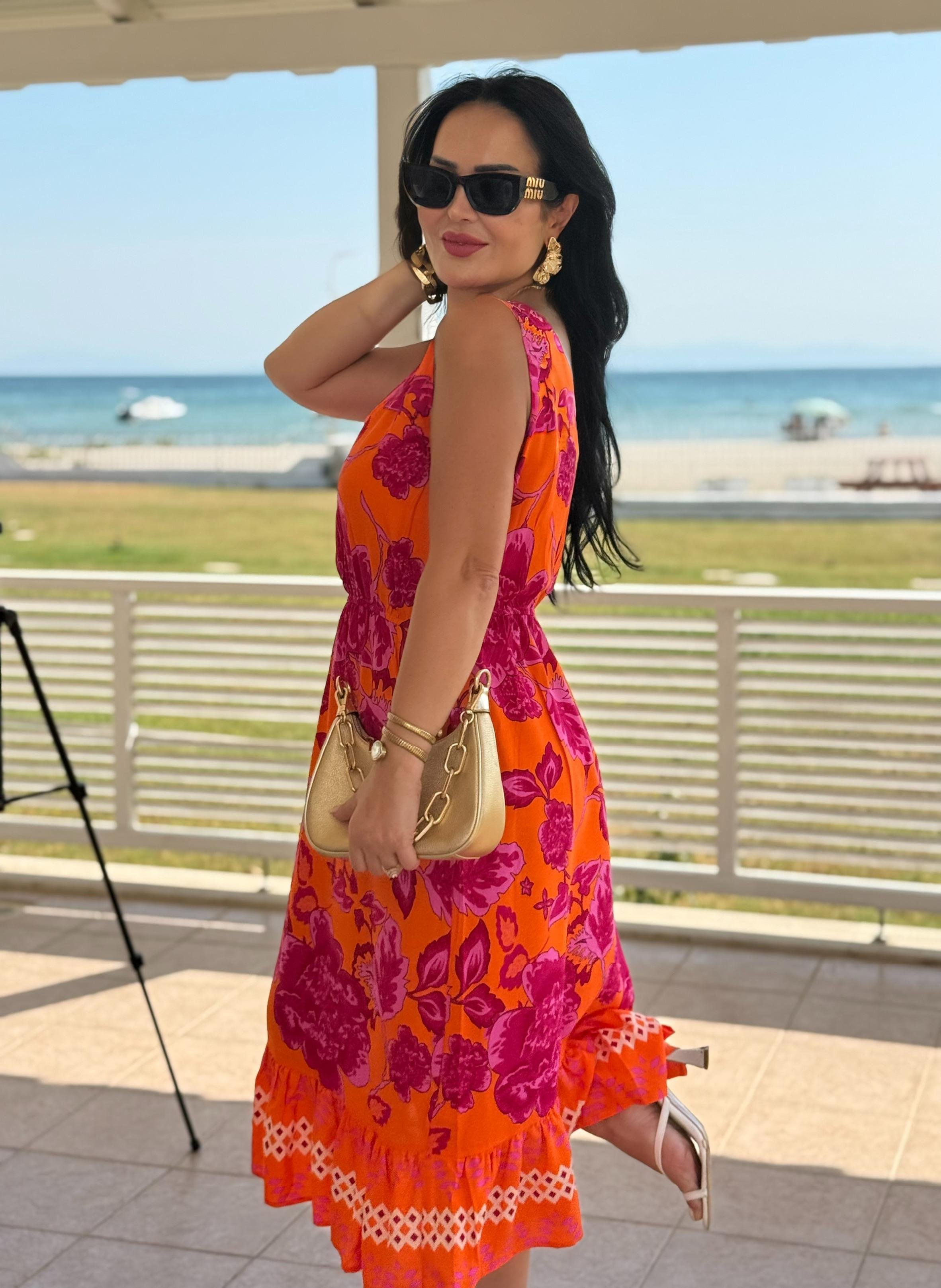 4820 Sophia sıfır kol eteği volanlı elbise4820