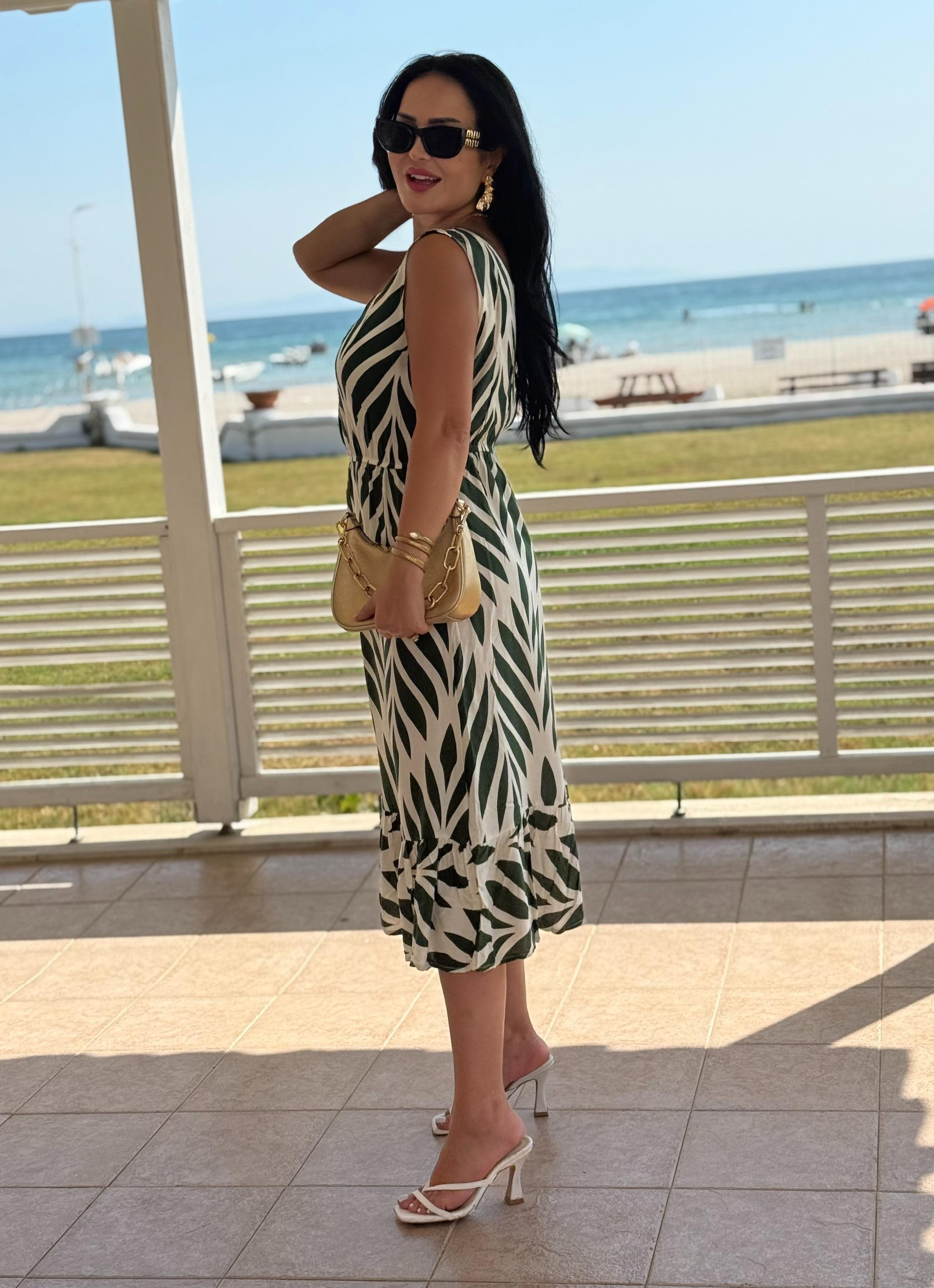 4820 Sophia    sıfır kol eteği volanlı elbise4820