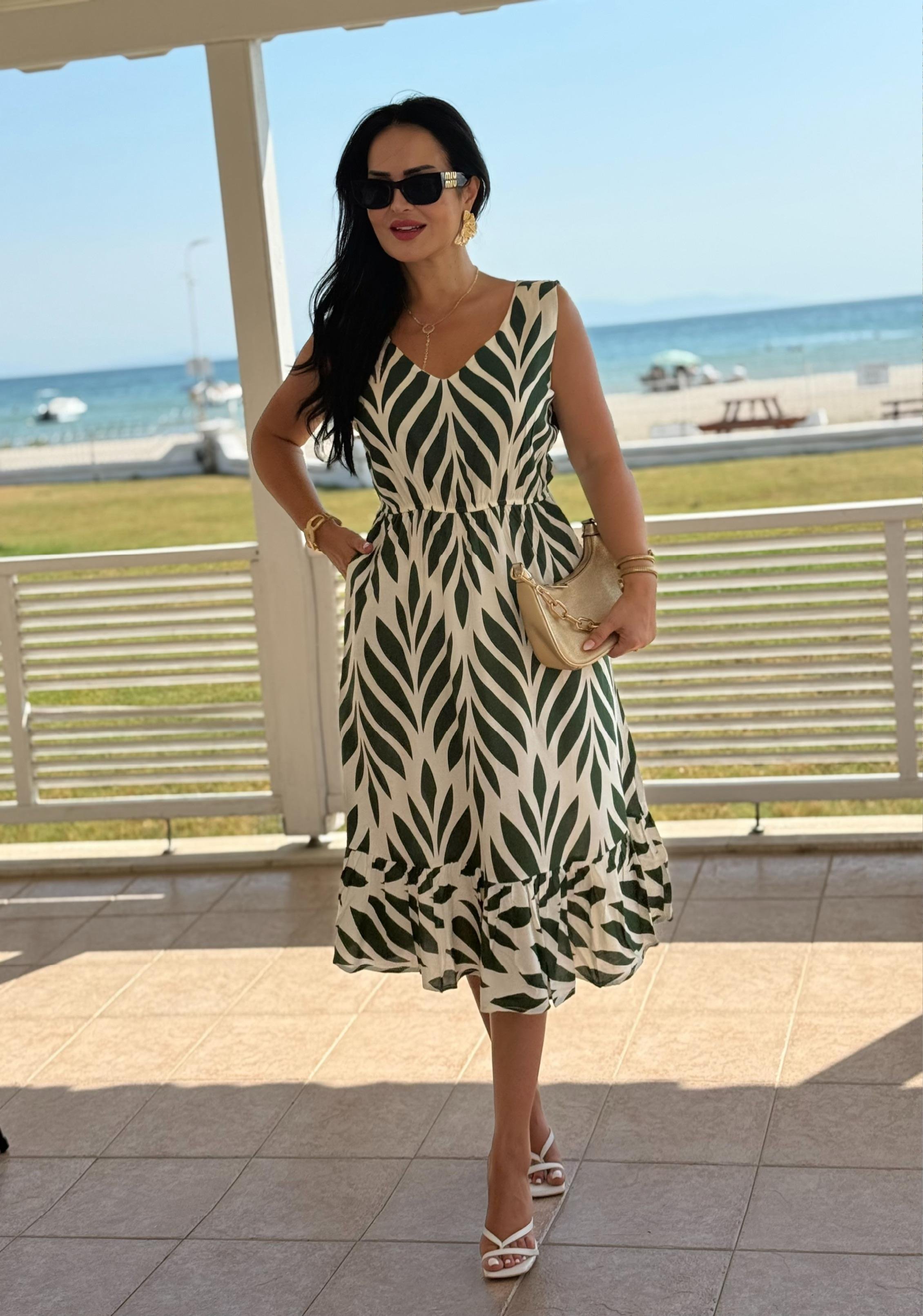 4820 Sophia    sıfır kol eteği volanlı elbise4820