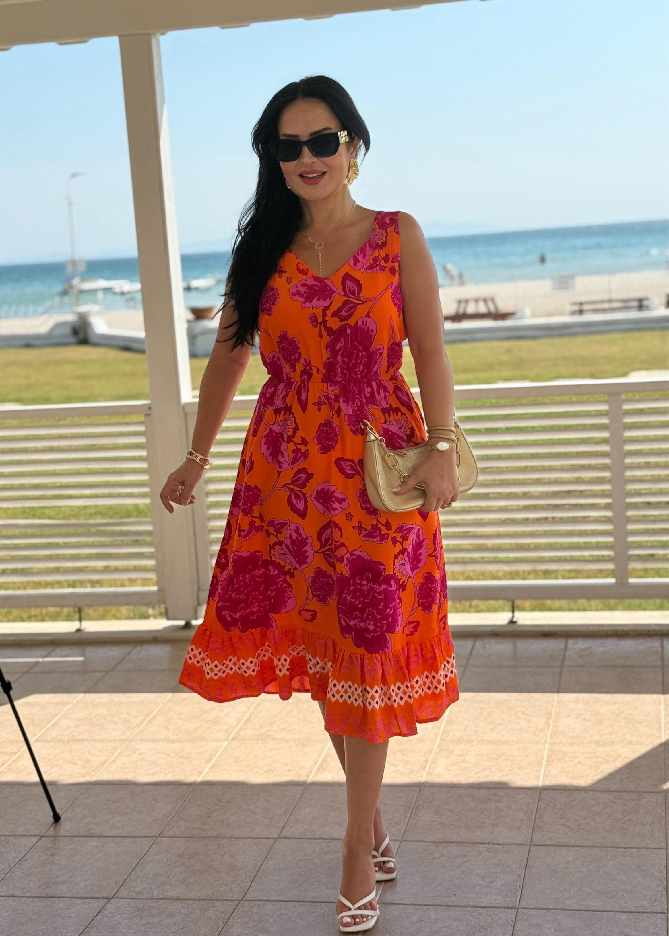 4820 Sophia sıfır kol eteği volanlı elbise4820