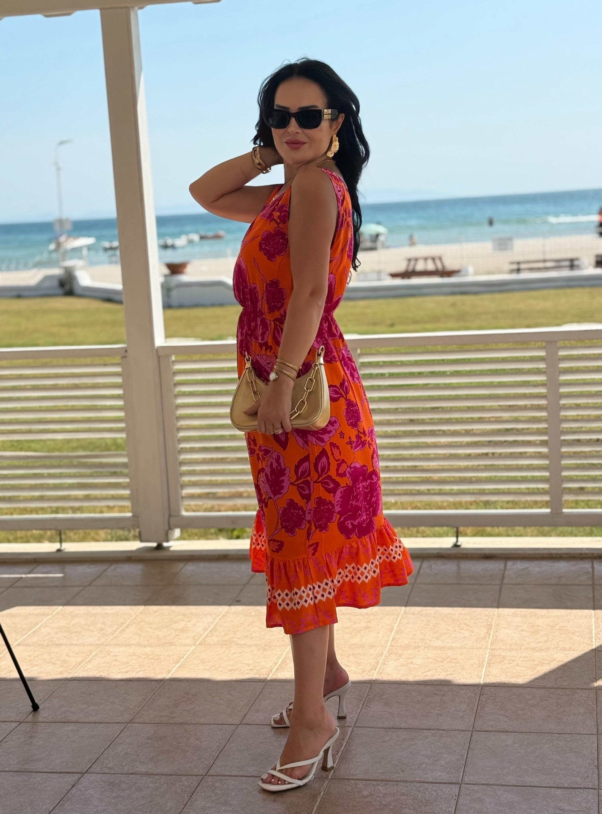 4820 Sophia sıfır kol eteği volanlı elbise4820