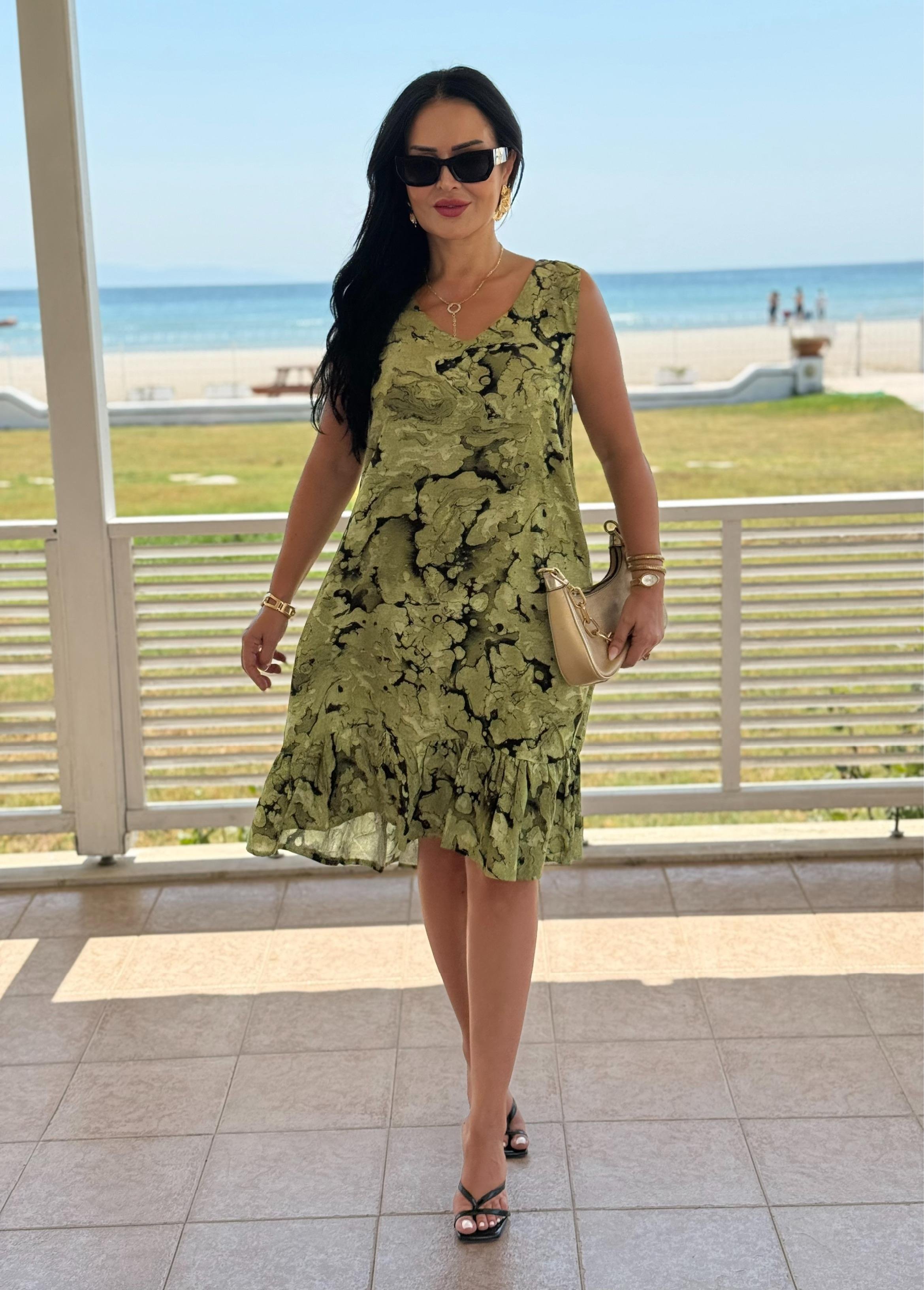 4821  Minso   sıfır kol bisiklet yaka eteği volanlı elbise4821