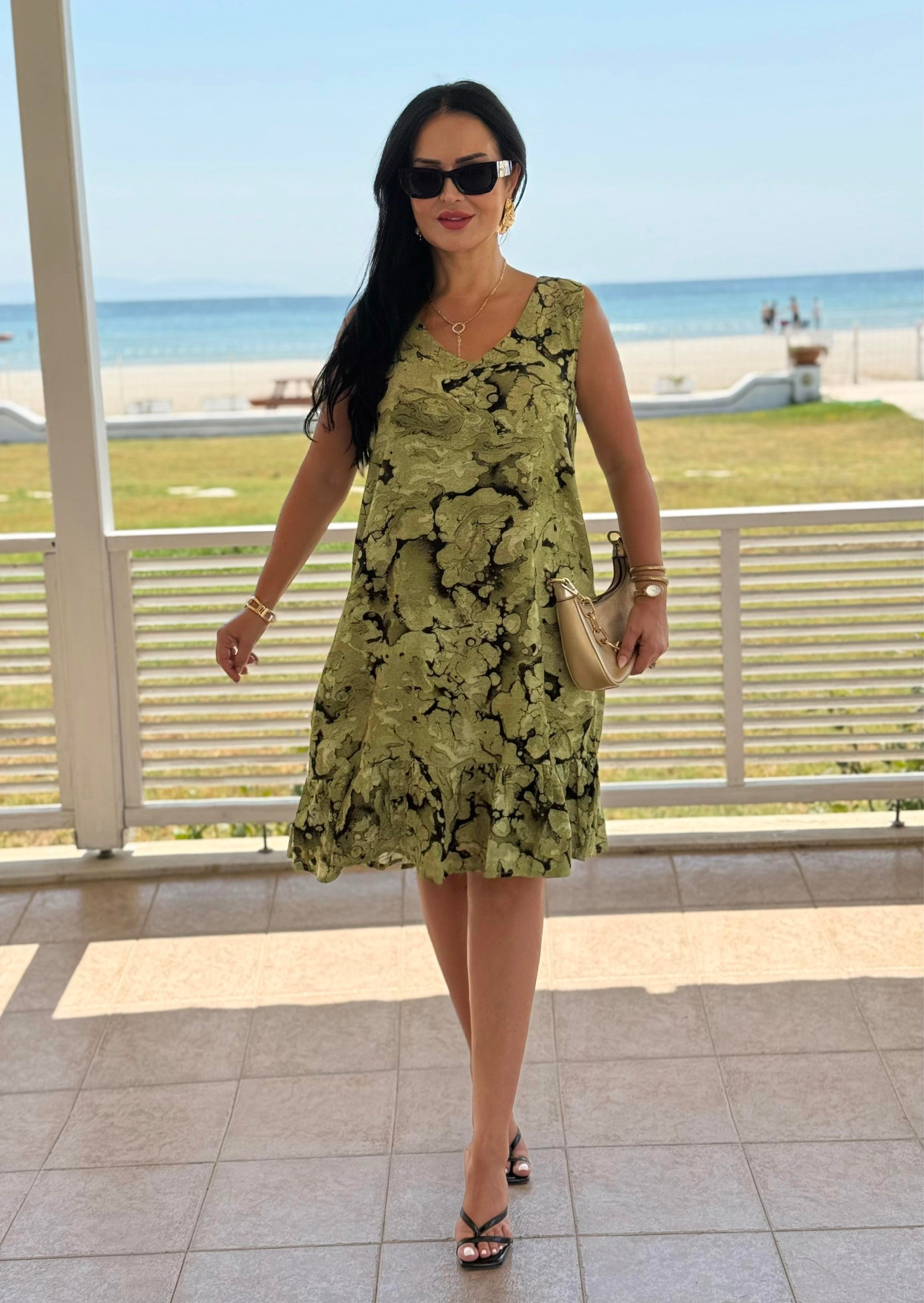 4821  Minso   sıfır kol bisiklet yaka eteği volanlı elbise4821