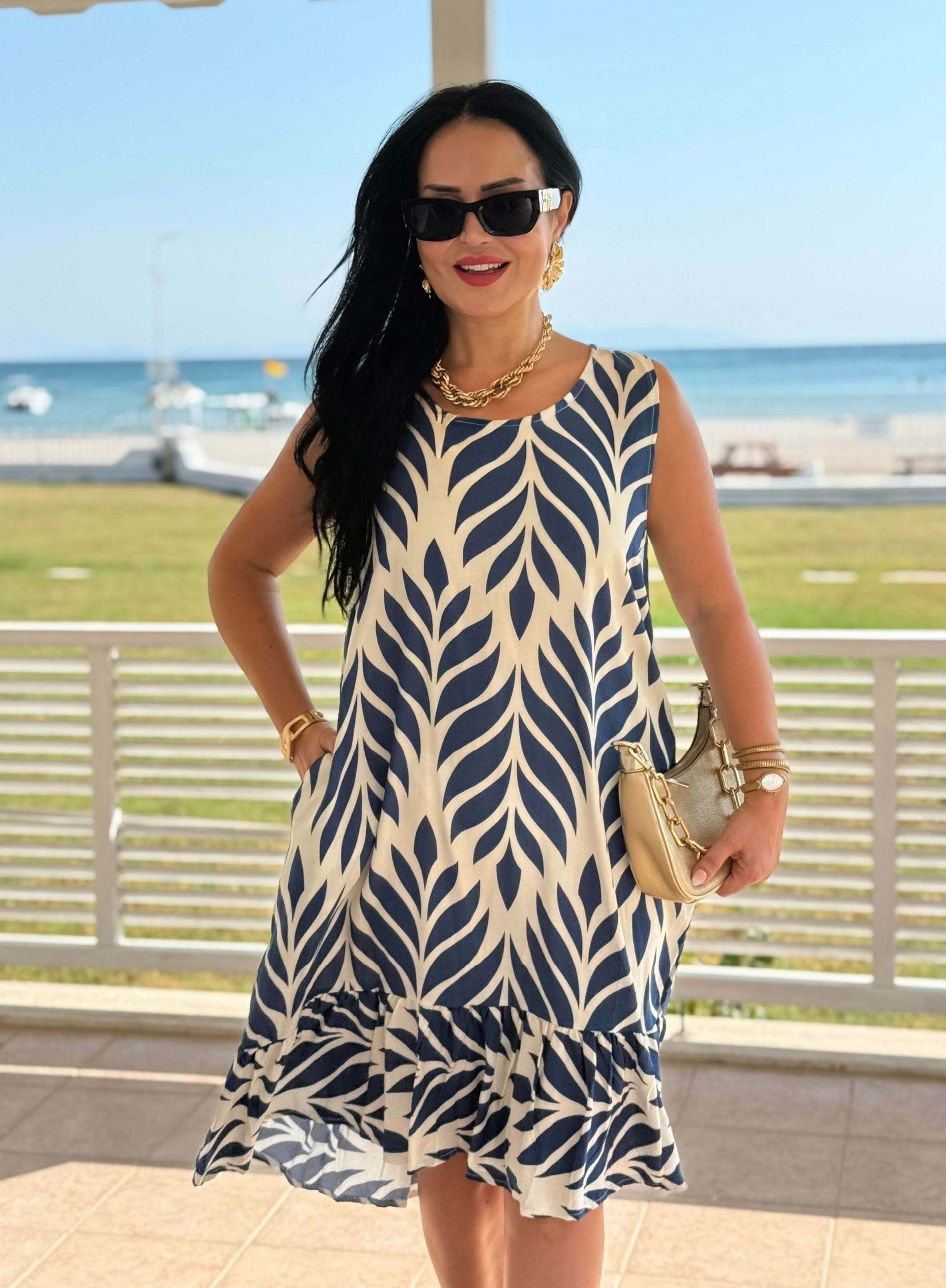 4822 Helia v yaka cep detaylı mavi elbise4822